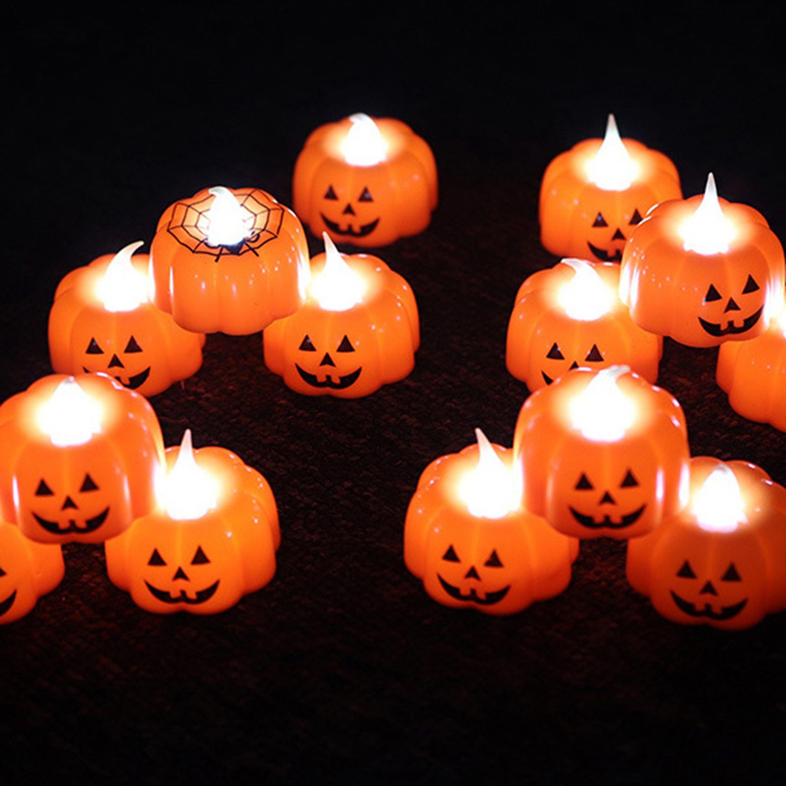 24pcs LED Pumpkin Lights Ghost Face Spider Web Decor Home Decorations view 3