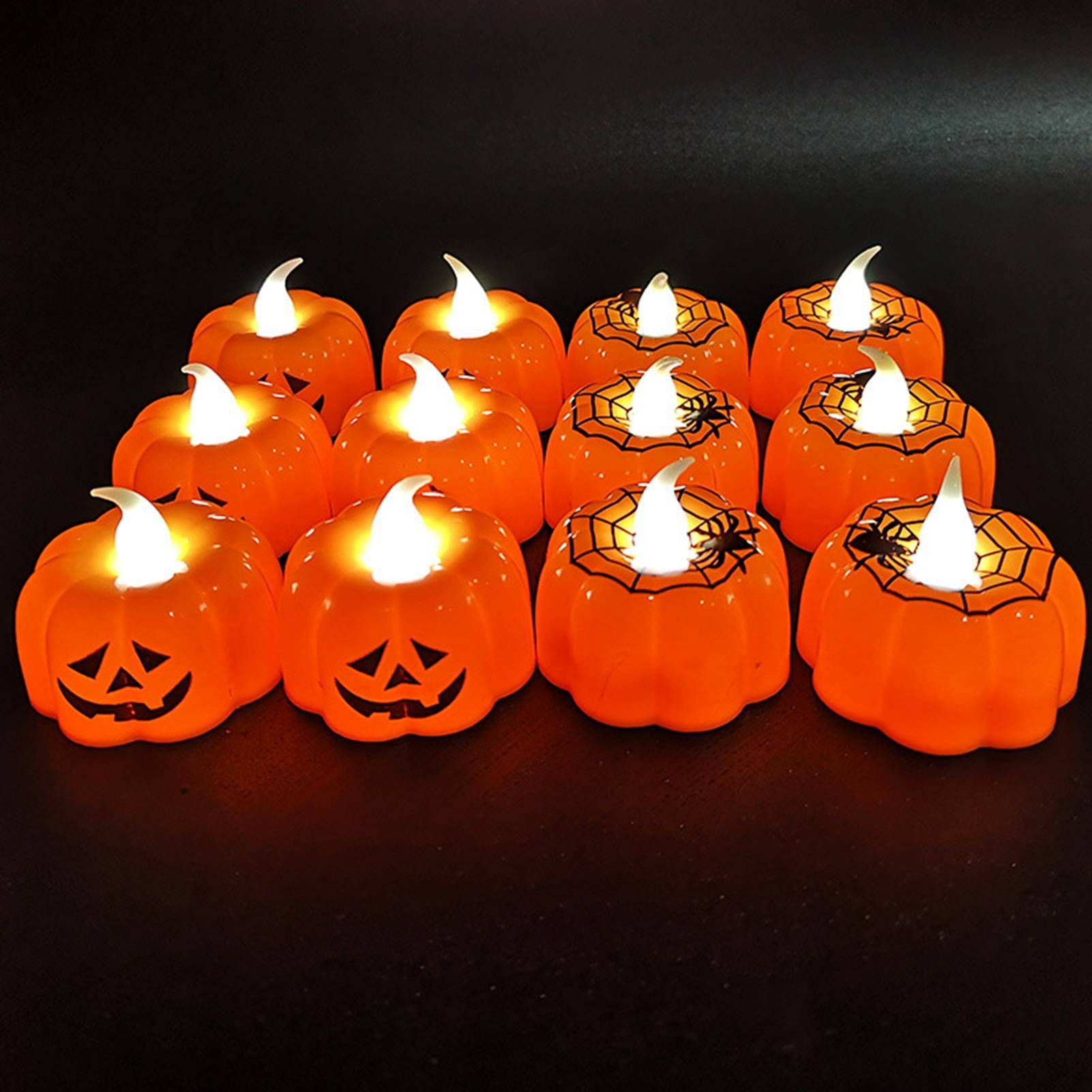 24pcs LED Pumpkin Lights Ghost Face Spider Web Decor Home Decorations view 4