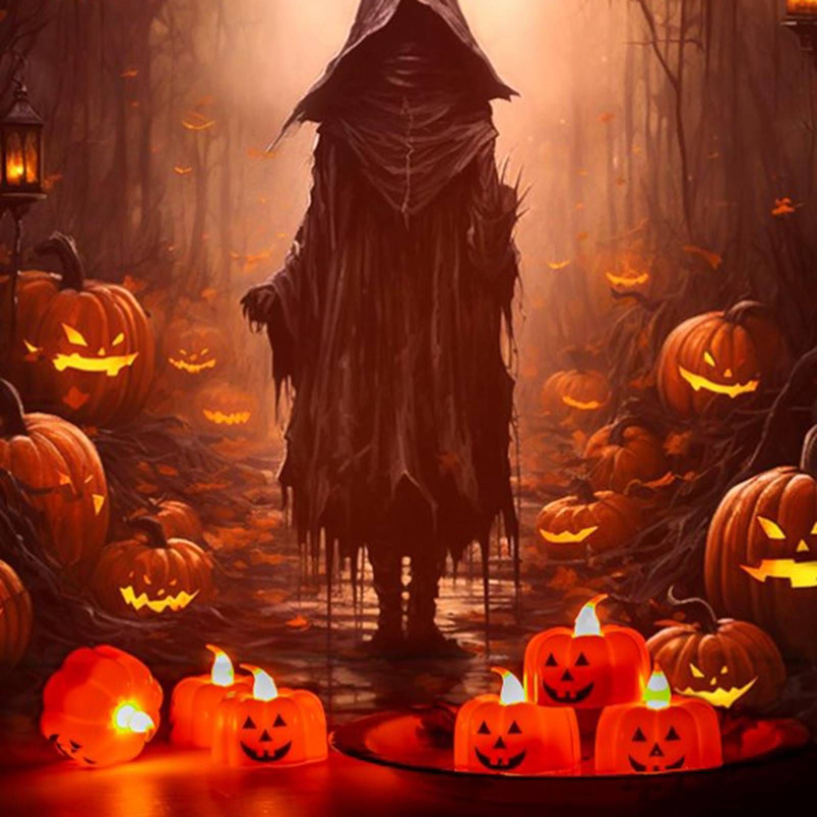 24pcs LED Pumpkin Lights Ghost Face Spider Web Decor Home Decorations view 5