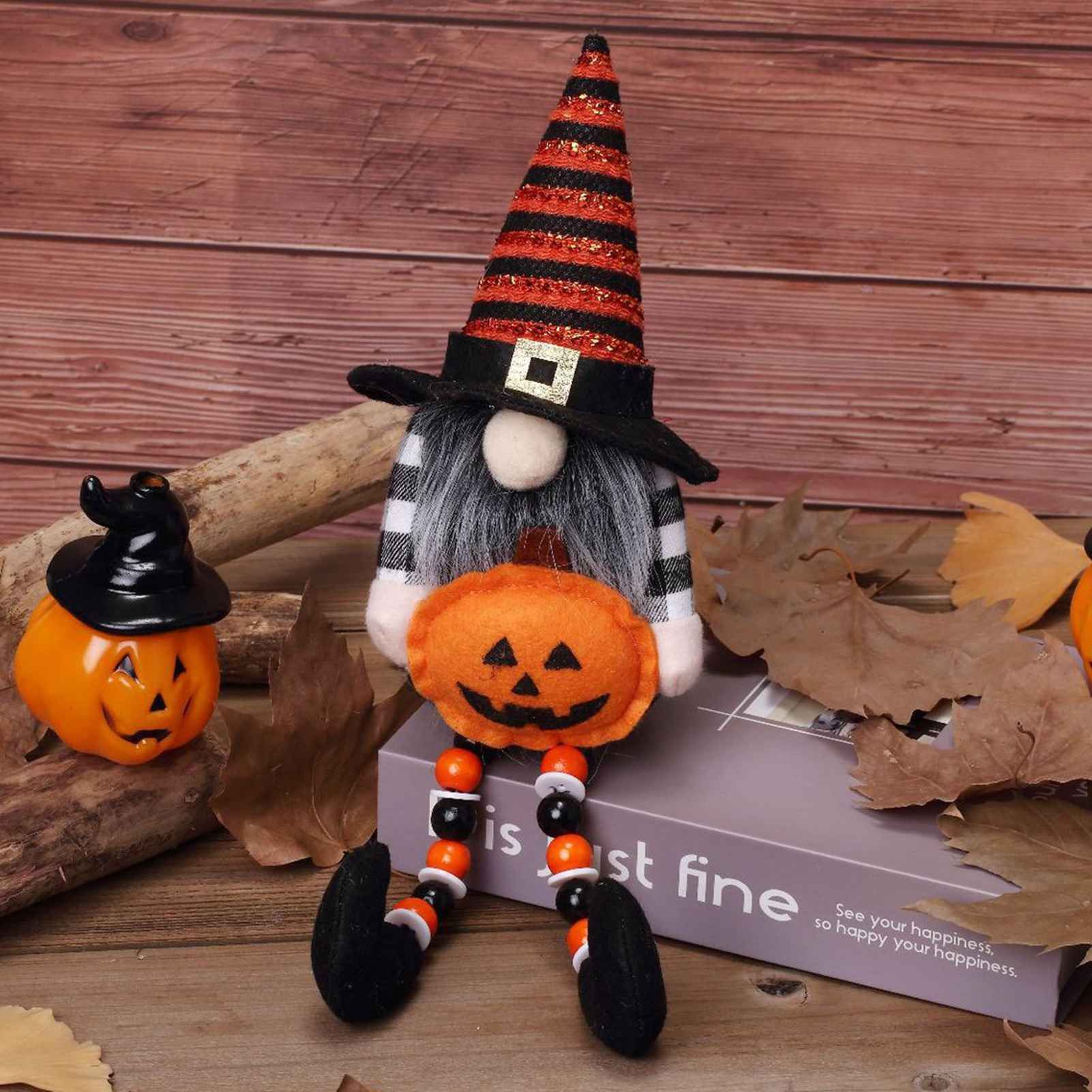 2pcs Gnome Doll Flocked Cloth Cute Lucky Black Orange Color Scheme Faceless view 3