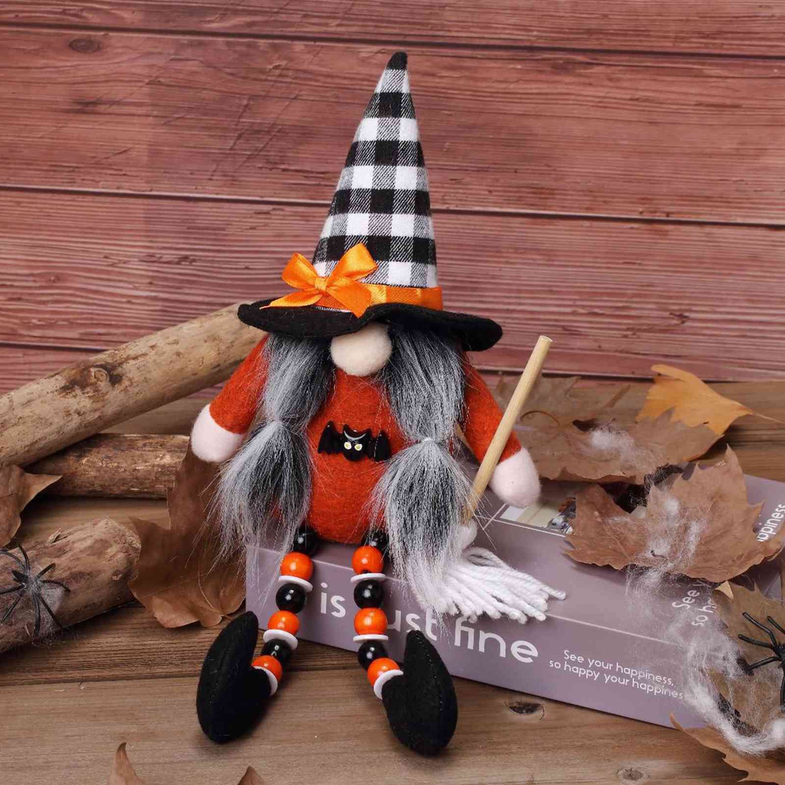 2pcs Gnome Doll Flocked Cloth Cute Lucky Black Orange Color Scheme Faceless view 4