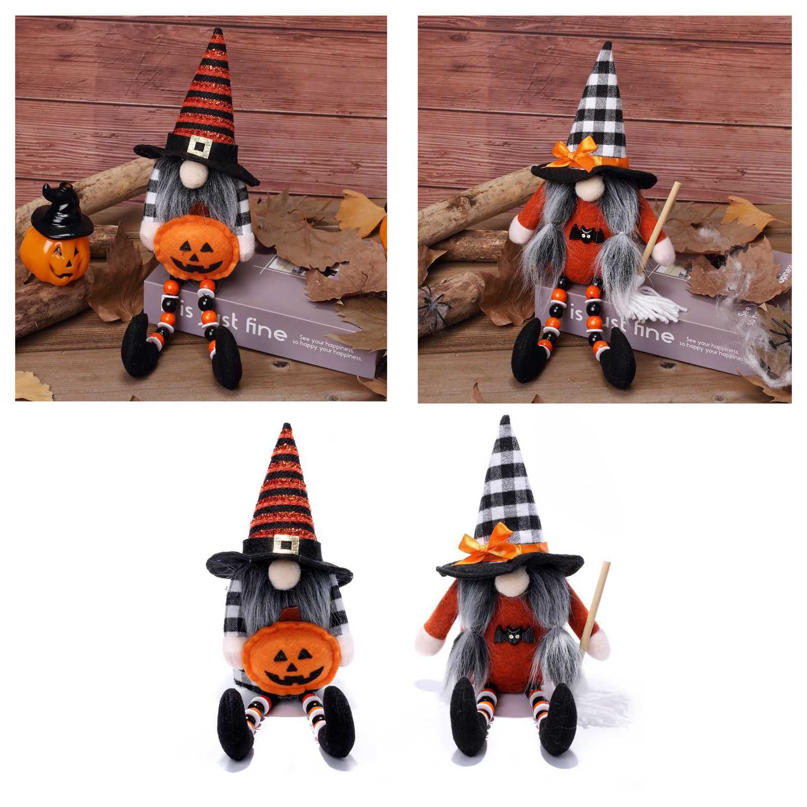 2pcs Gnome Doll Flocked Cloth Cute Lucky Black Orange Color Scheme Faceless view 5