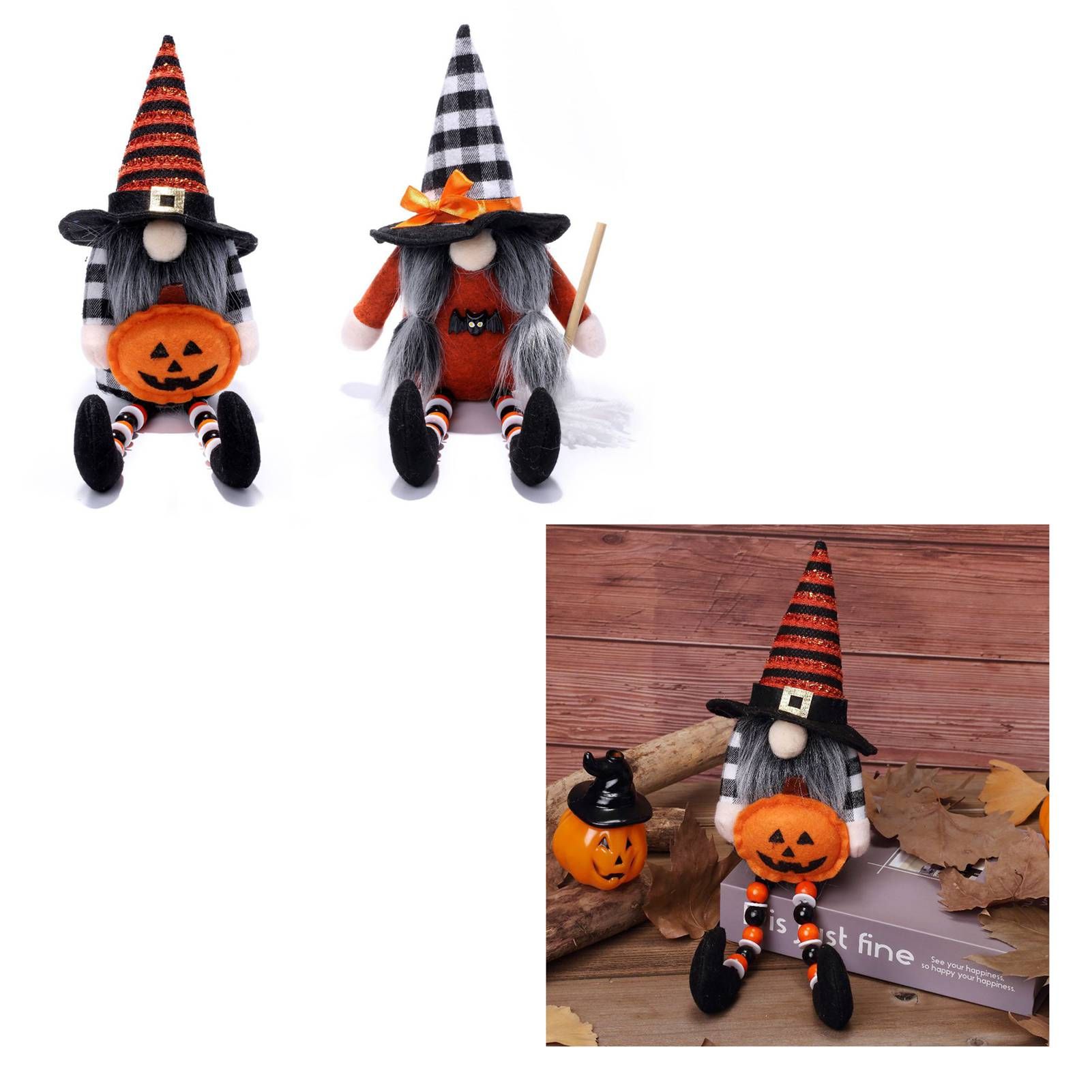 2pcs Gnome Doll Flocked Cloth Cute Lucky Black Orange Color Scheme Faceless view 6