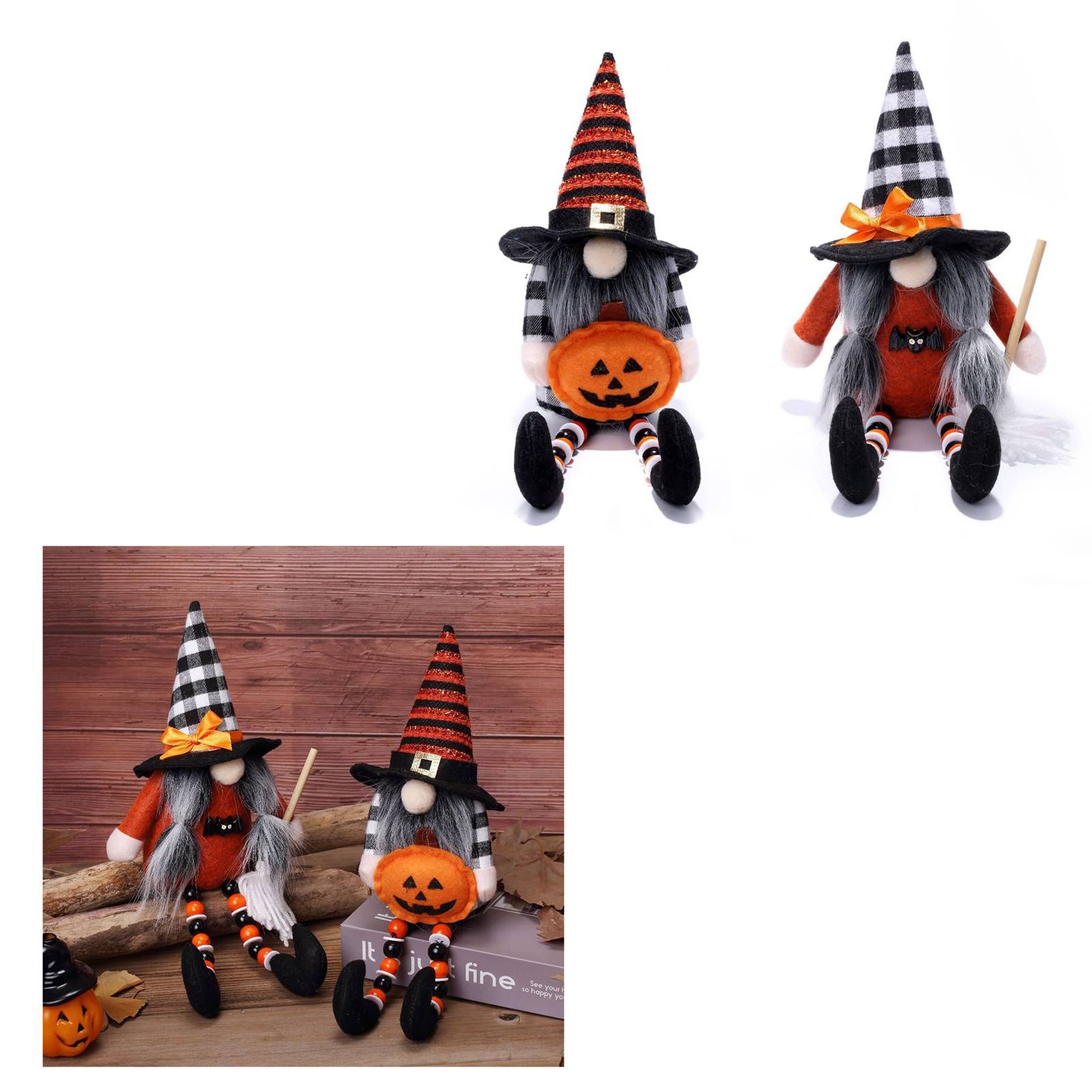 2pcs Gnome Doll Flocked Cloth Cute Lucky Black Orange Color Scheme Faceless view 7