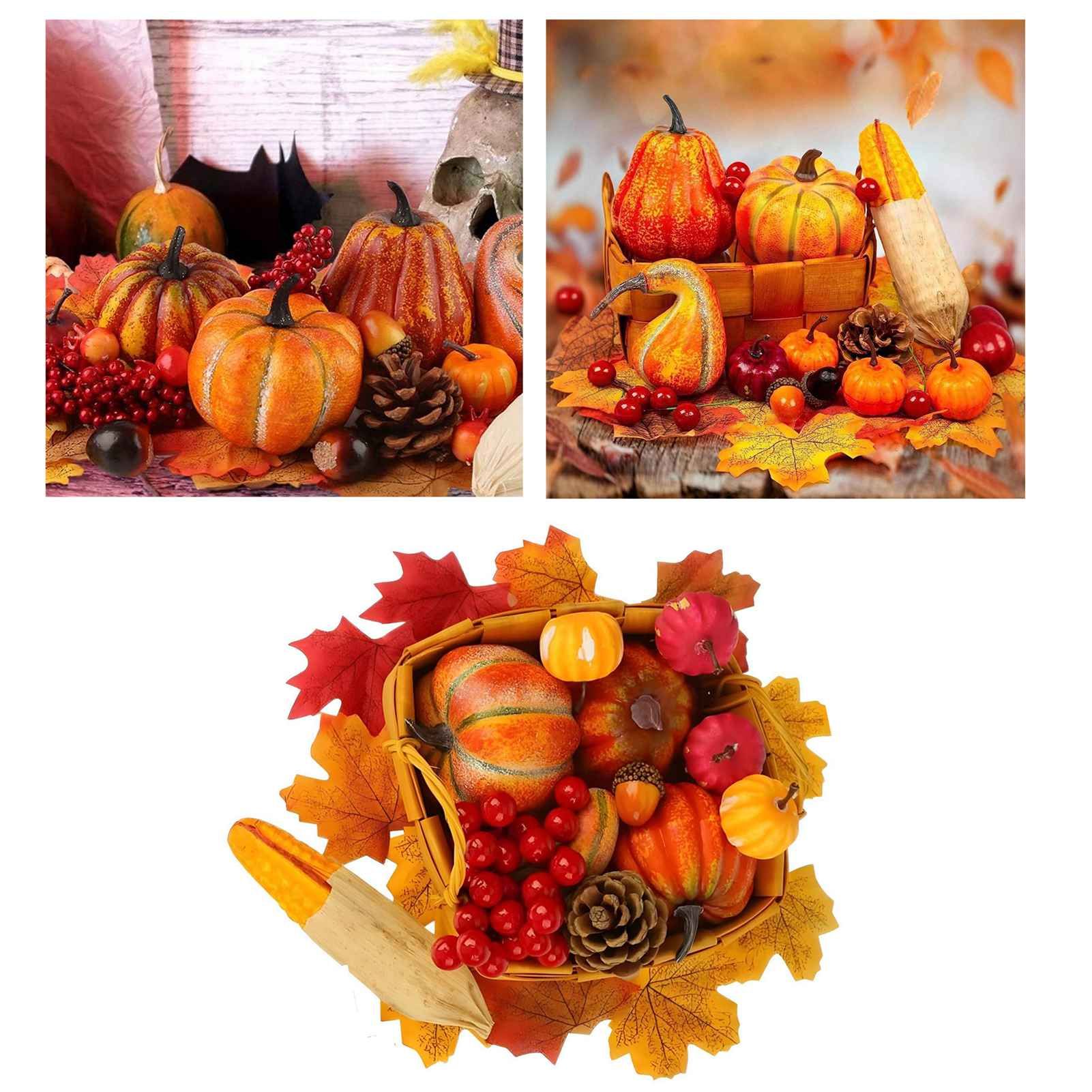 49 Pcs Fall Pumpkin Decoration Lifelike Artificial Pumpkin Pine Cones — image 1