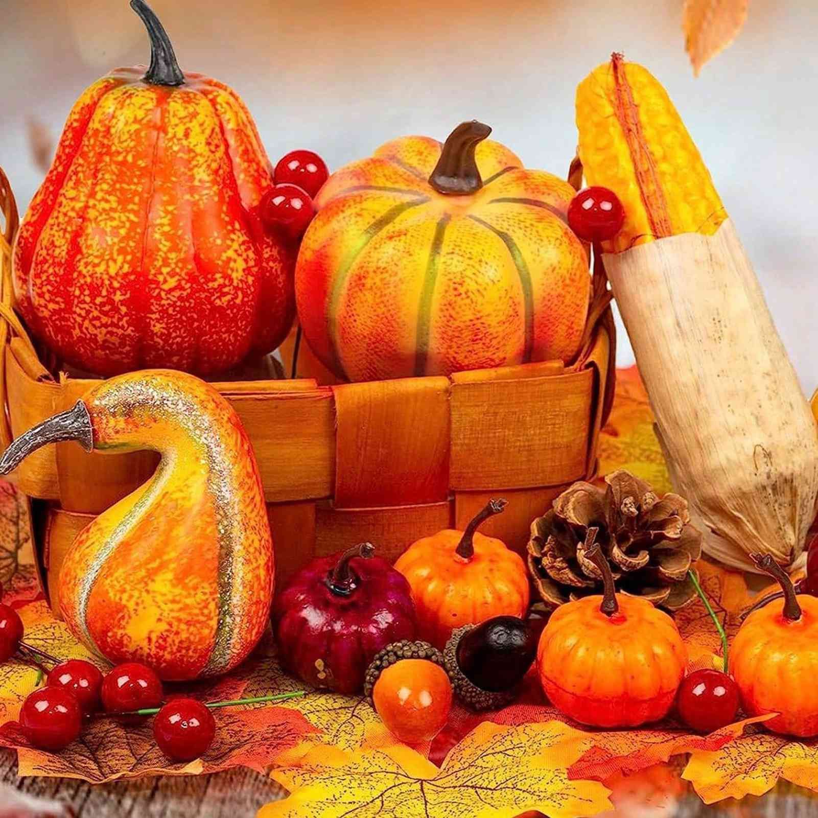 49 Pcs Fall Pumpkin Decoration Lifelike Artificial Pumpkin Pine Cones view 4
