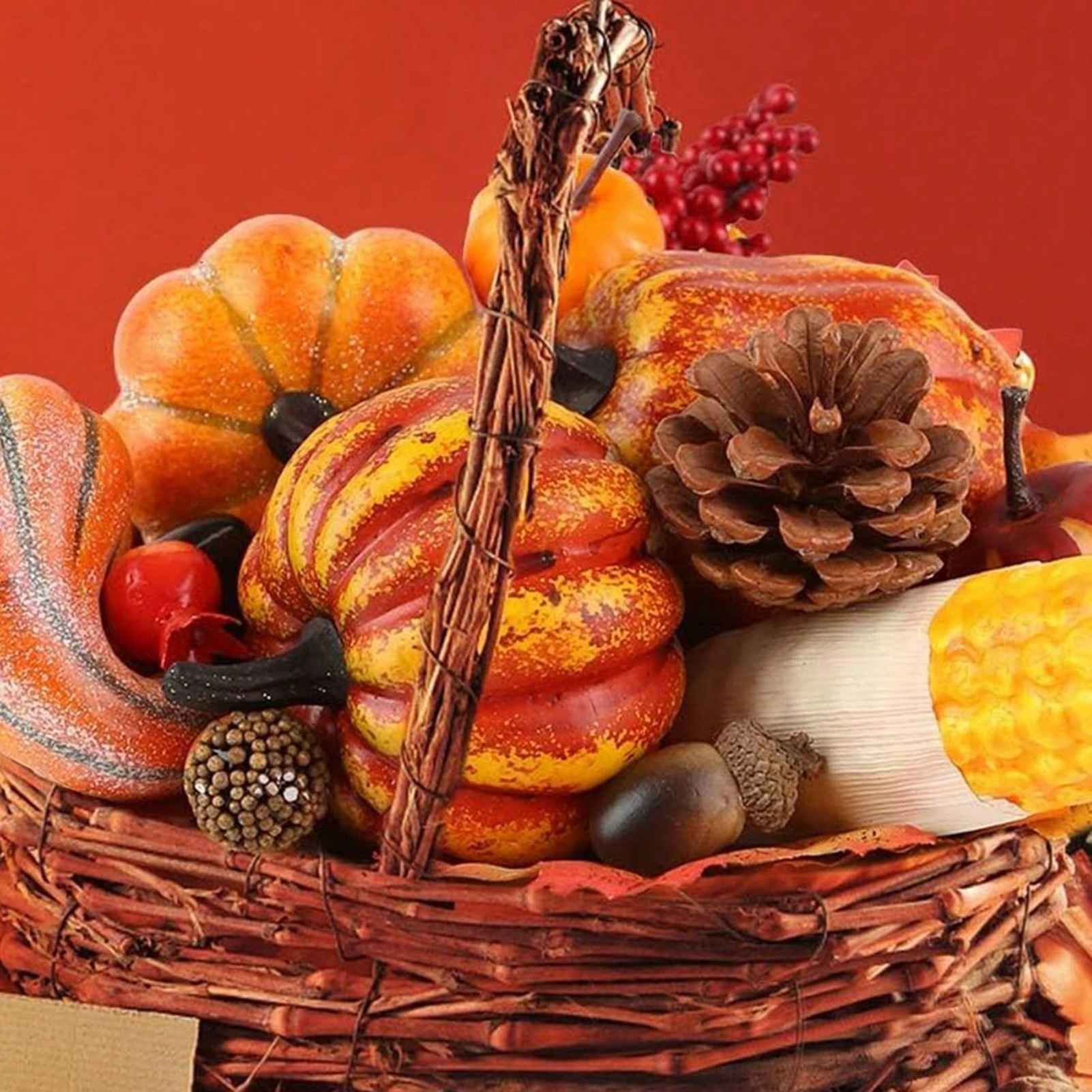 49 Pcs Fall Pumpkin Decoration Lifelike Artificial Pumpkin Pine Cones view 5
