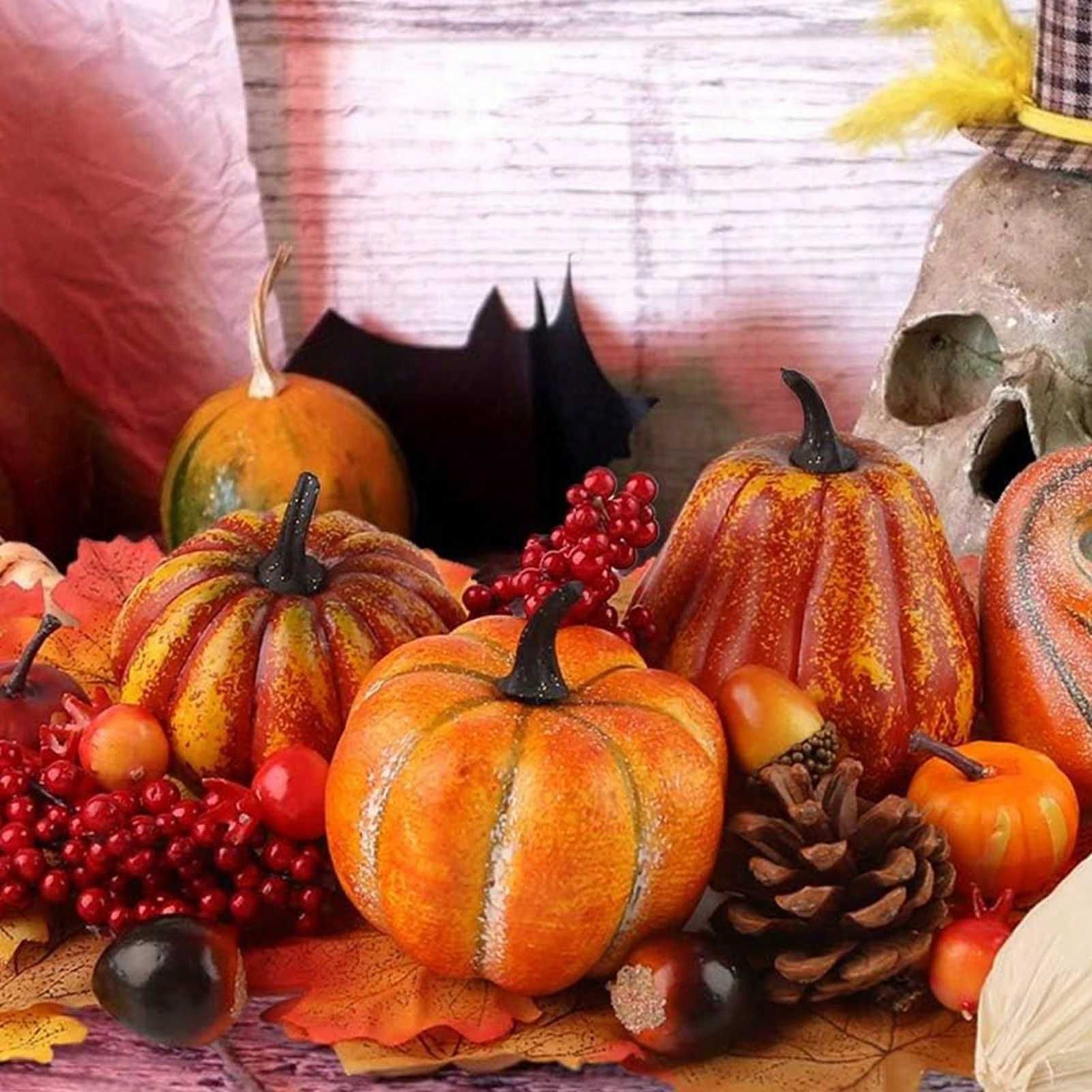 49 Pcs Fall Pumpkin Decoration Lifelike Artificial Pumpkin Pine Cones view 6
