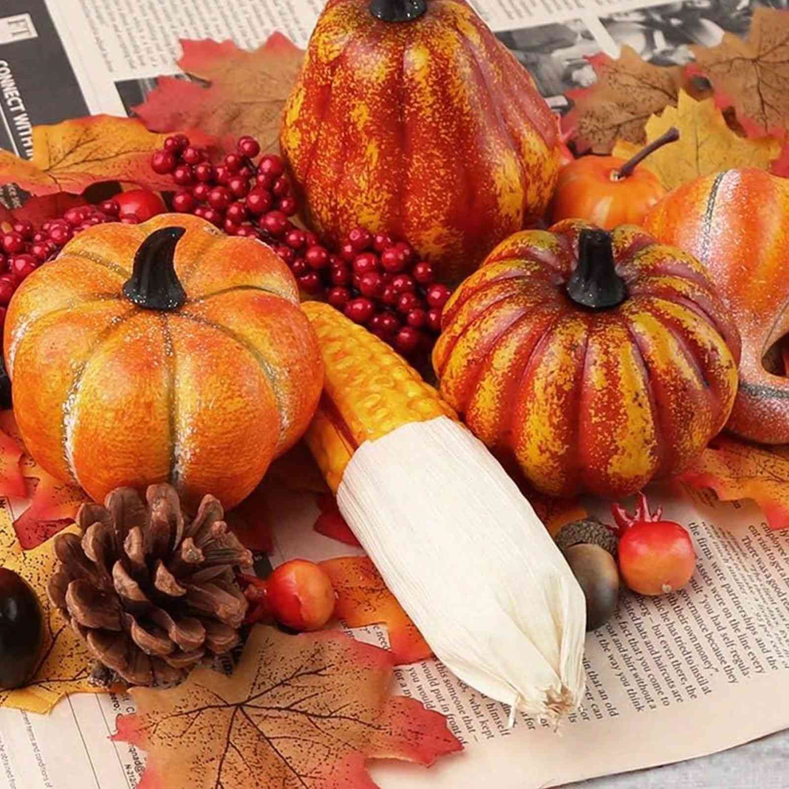 49 Pcs Fall Pumpkin Decoration Lifelike Artificial Pumpkin Pine Cones view 7
