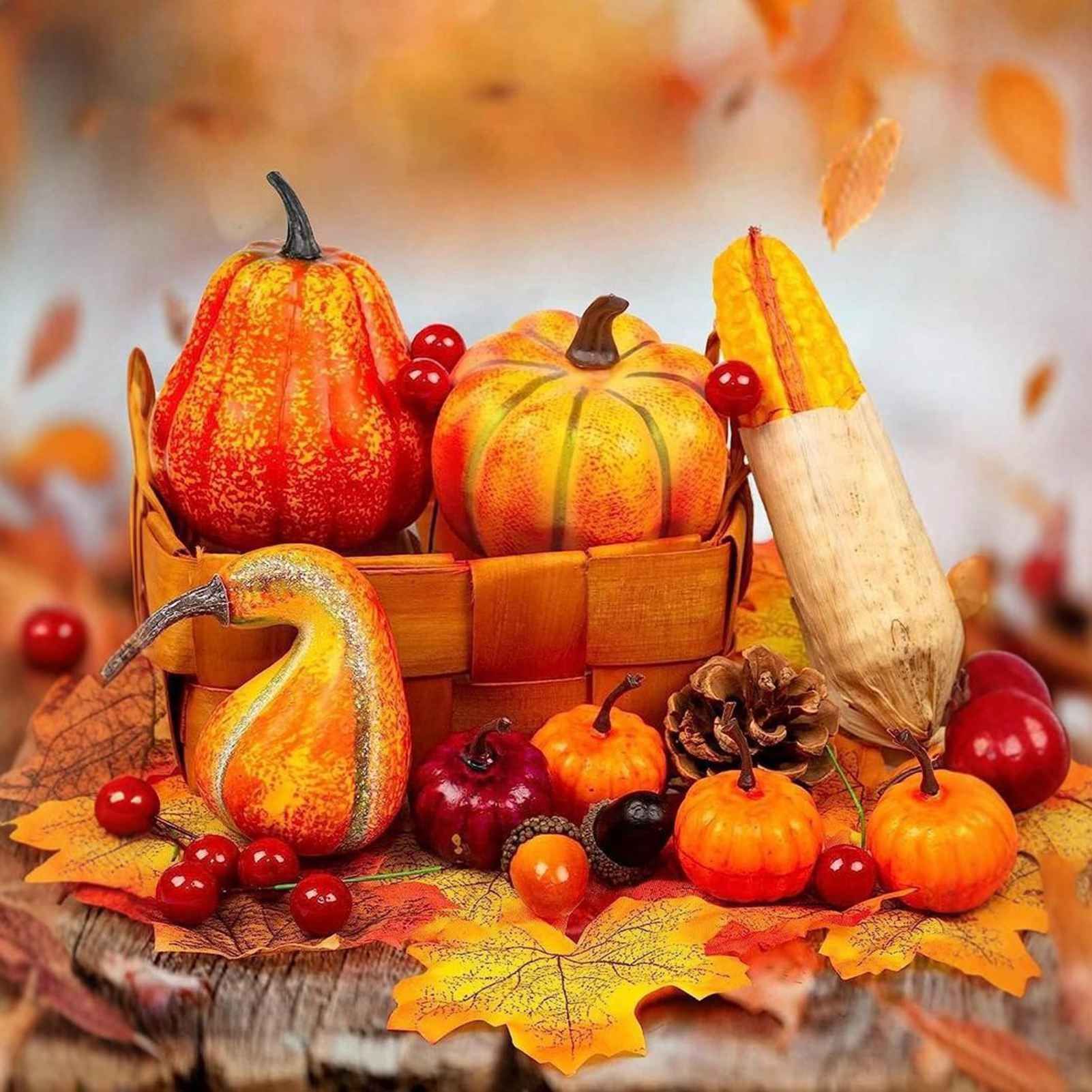 49 Pcs Fall Pumpkin Decoration Lifelike Artificial Pumpkin Pine Cones view 8