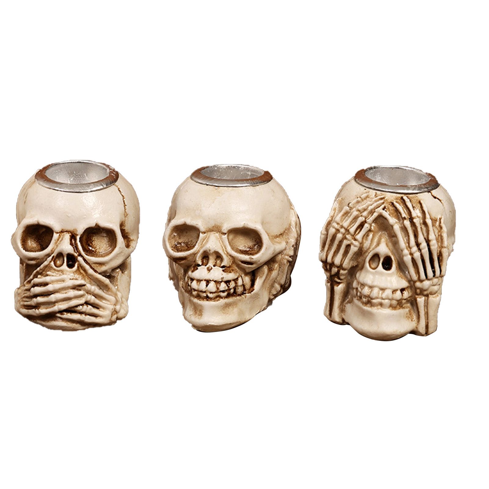 3PCS Skull Candle Holder Set Decorative Resin Stable Base Skeleton Candlestick