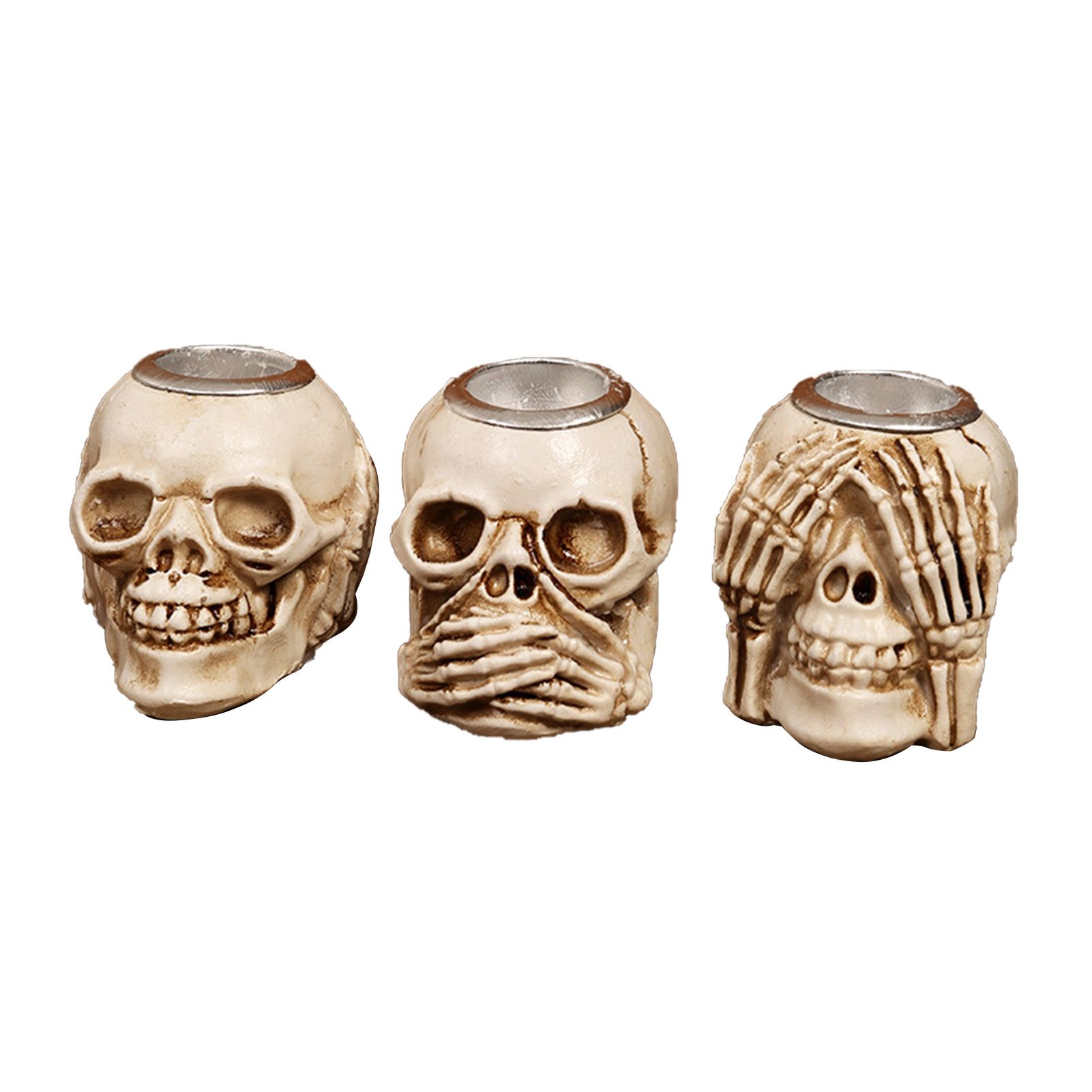 3PCS Skull Candle Holder Set Decorative Resin Stable Base Skeleton Candlestick view 3