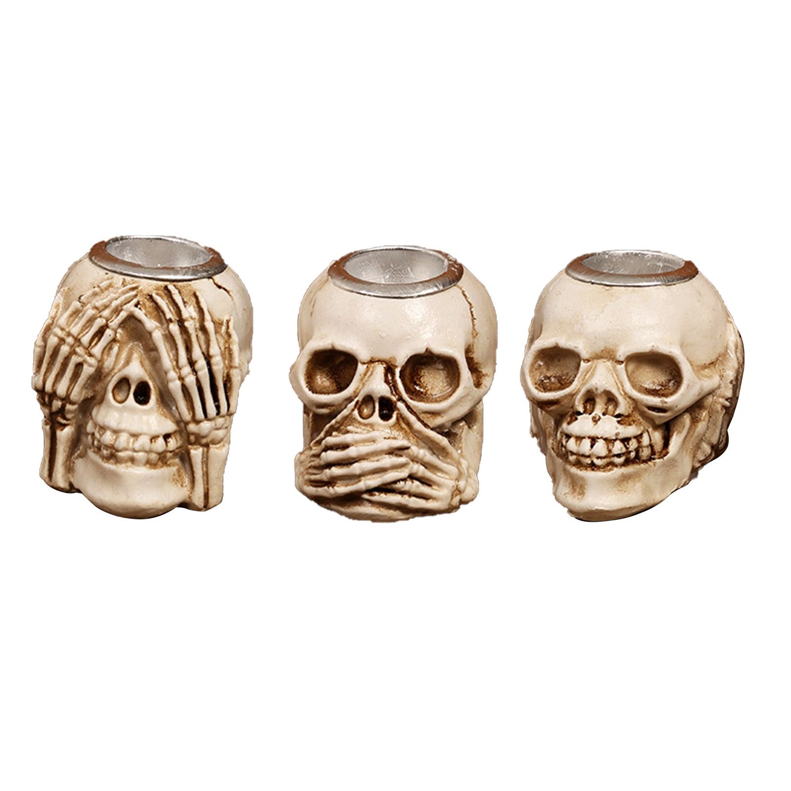 3PCS Skull Candle Holder Set Decorative Resin Stable Base Skeleton Candlestick view 4