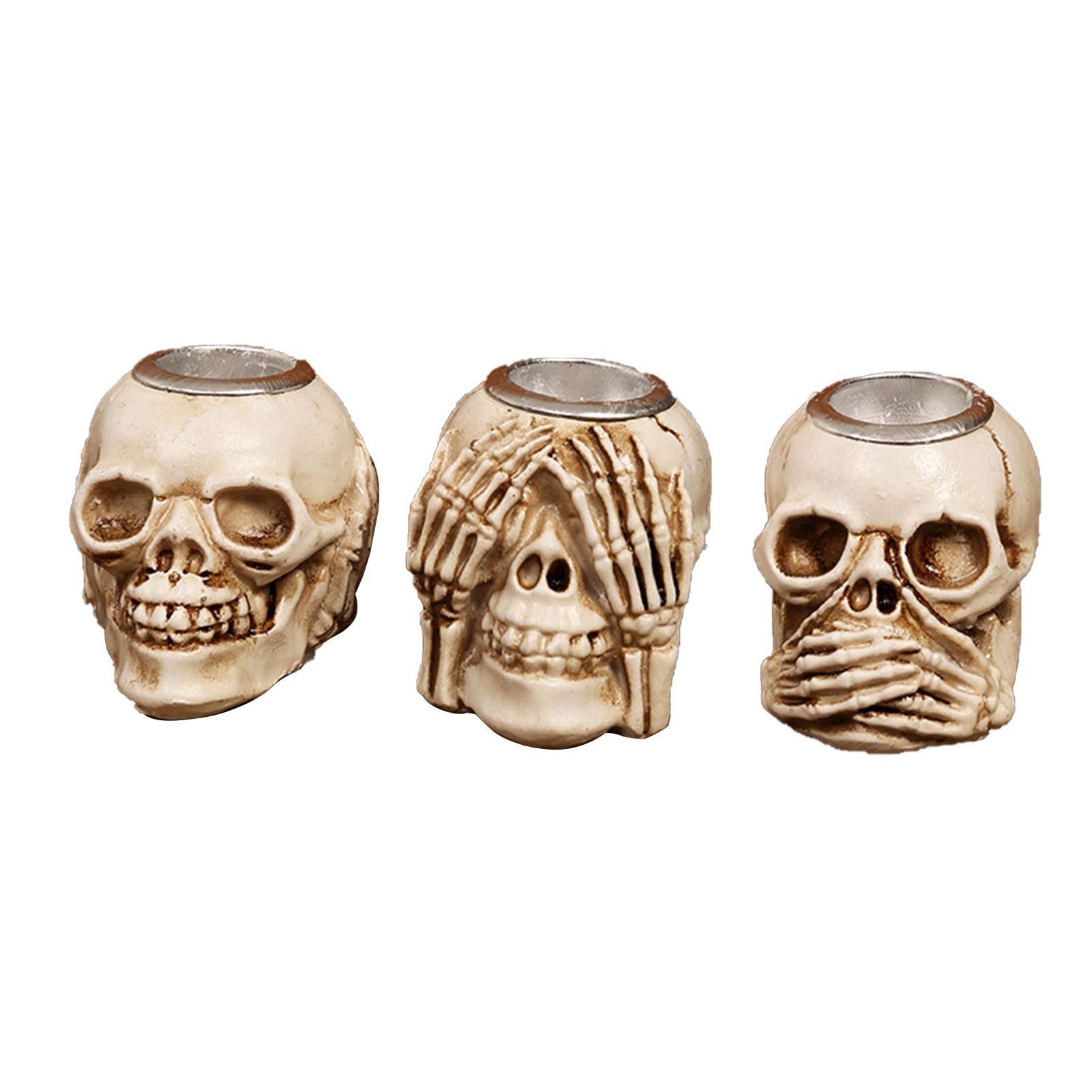 3PCS Skull Candle Holder Set Decorative Resin Stable Base Skeleton Candlestick view 6