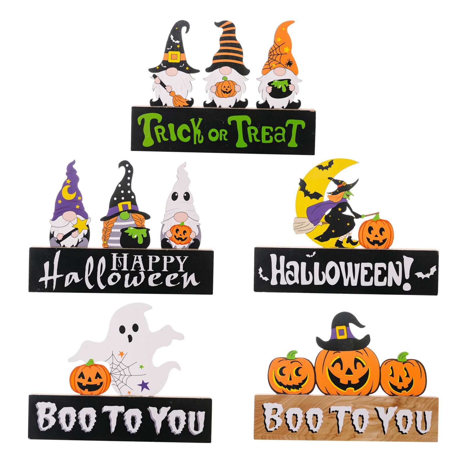 5PCS Hallowmas Table Decorations Lovely Aesthetic Wooden Pumpkin Table view 3