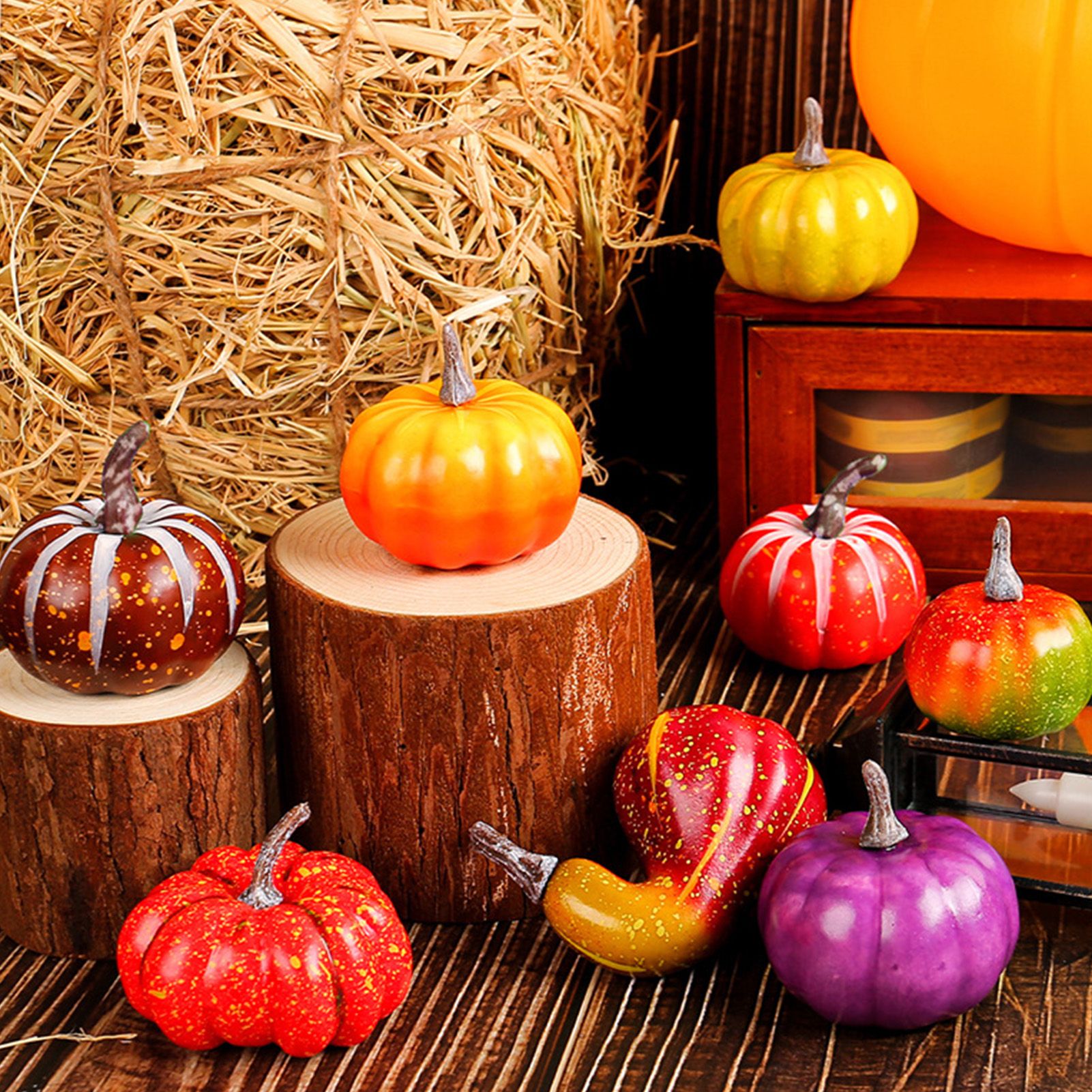 Pumpkin Decorations Lifelike Small Foam Artificial Pumpkin Set for Fall view 8