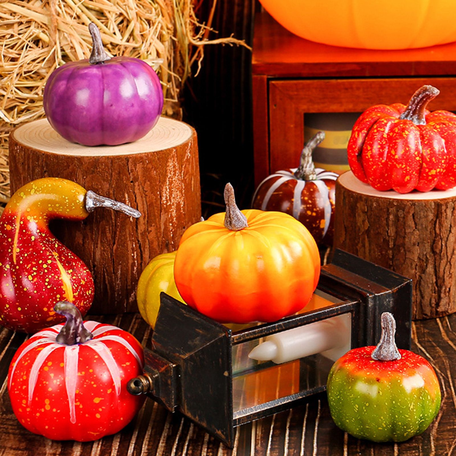 Pumpkin Decorations Lifelike Small Foam Artificial Pumpkin Set for Fall view 9