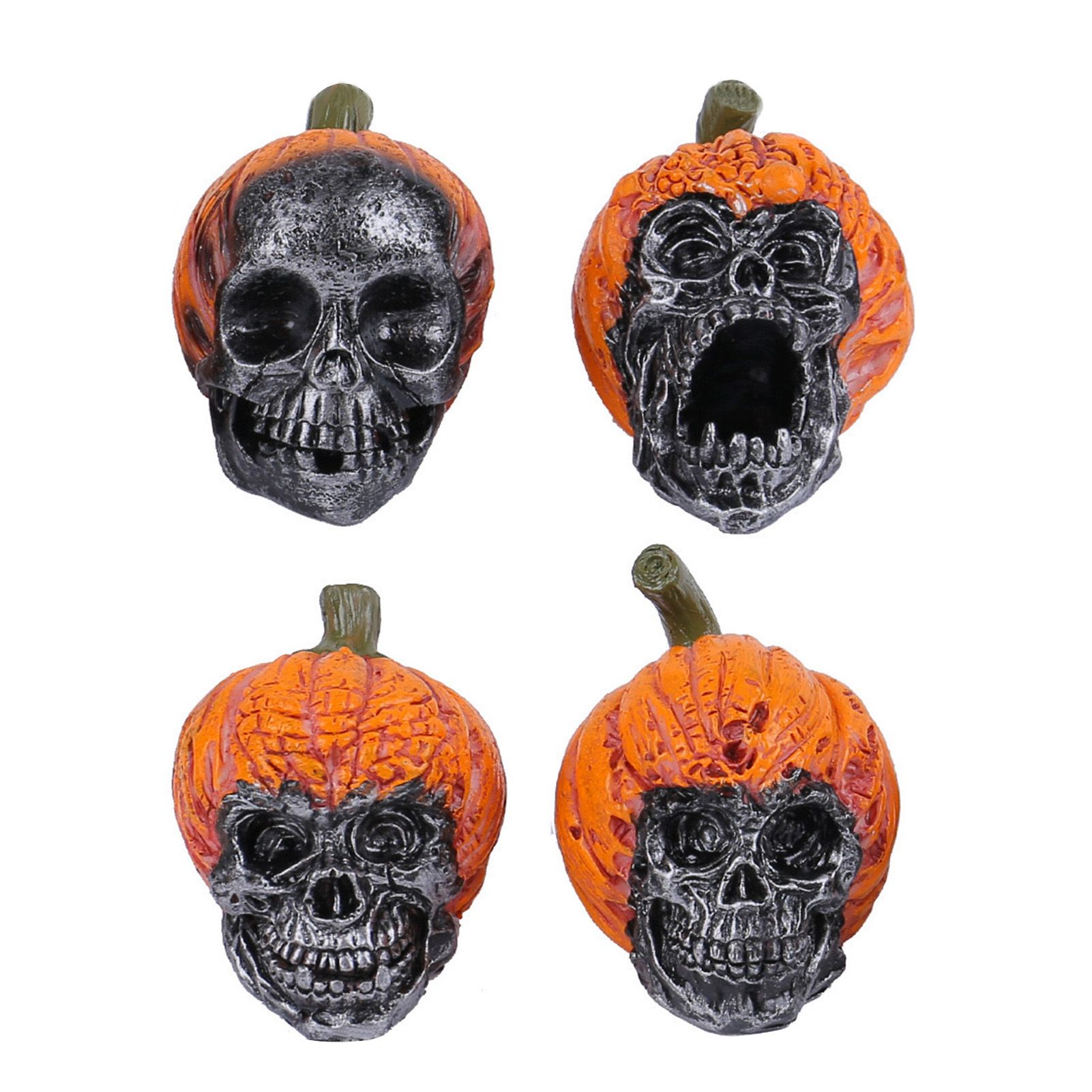 4Pcs Pumpkin Skeleton Head Ornament Resin Home Desktop Scary Pumpkin Skull — image 1