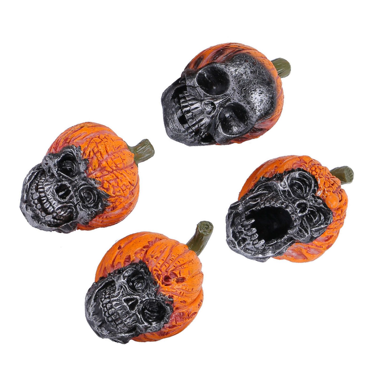 4Pcs Pumpkin Skeleton Head Ornament Resin Home Desktop Scary Pumpkin Skull view 4