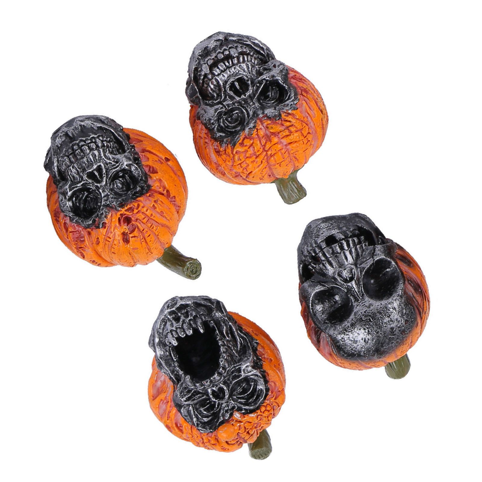 4Pcs Pumpkin Skeleton Head Ornament Resin Home Desktop Scary Pumpkin Skull view 6