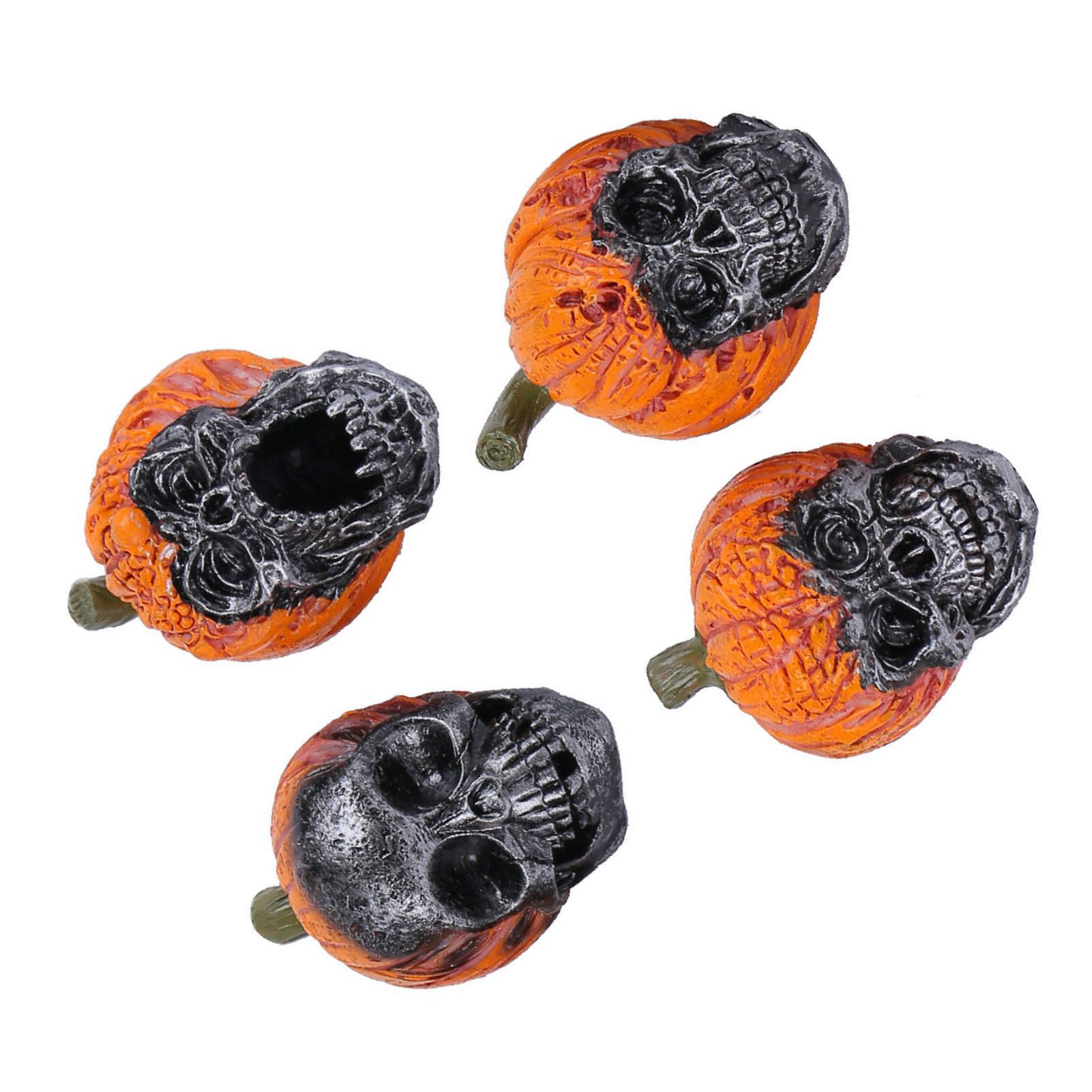 4Pcs Pumpkin Skeleton Head Ornament Resin Home Desktop Scary Pumpkin Skull view 8