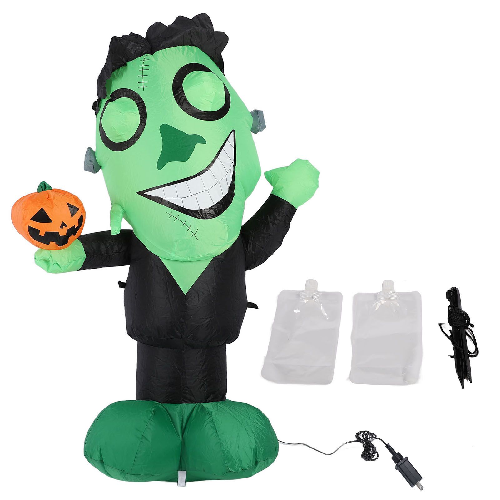 3.9ft Inflatable Green Monster with Pumpkin Big Eyes LED Lights Outdoor Yard view 3