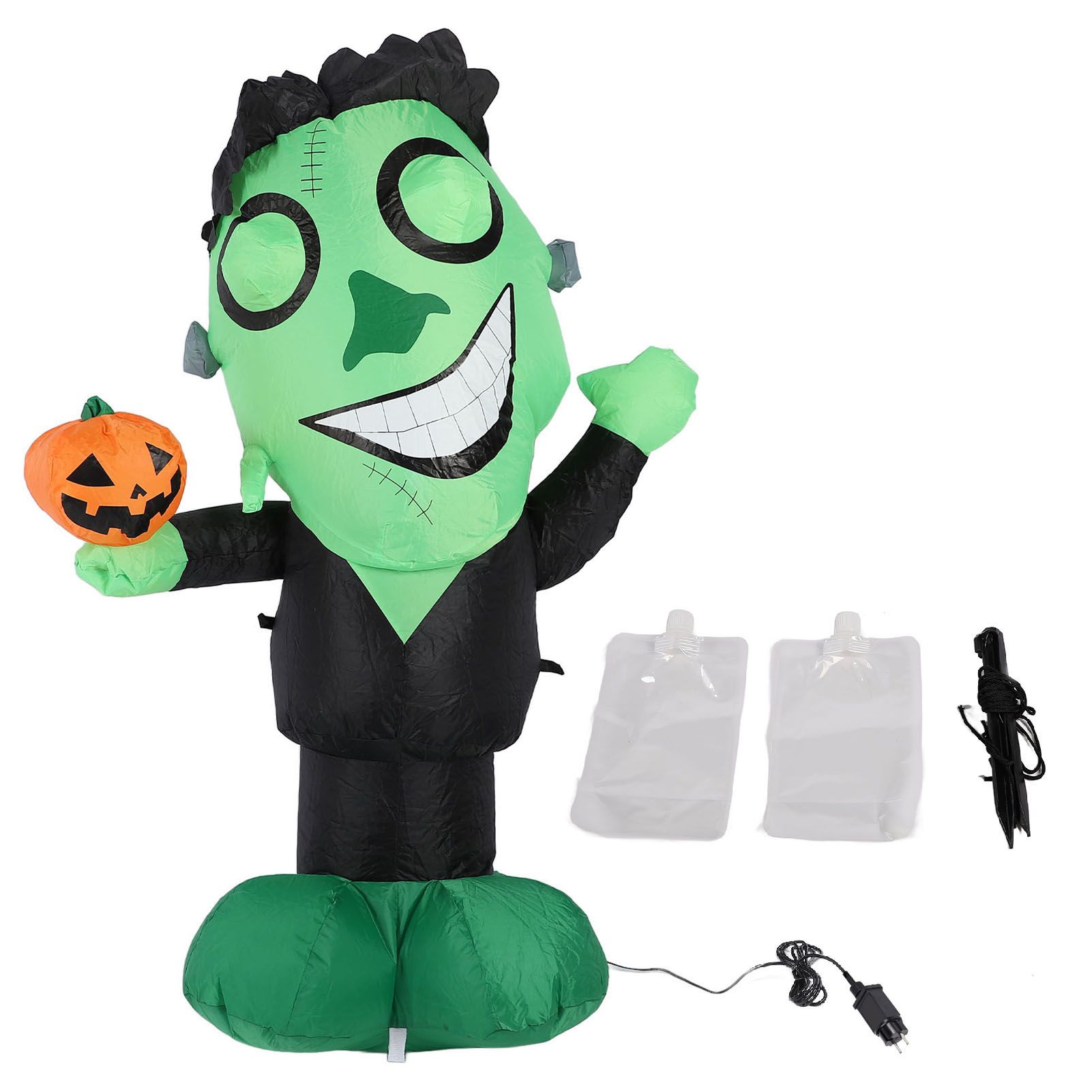 3.9ft Inflatable Green Monster with Pumpkin Big Eyes LED Lights Outdoor Yard view 3