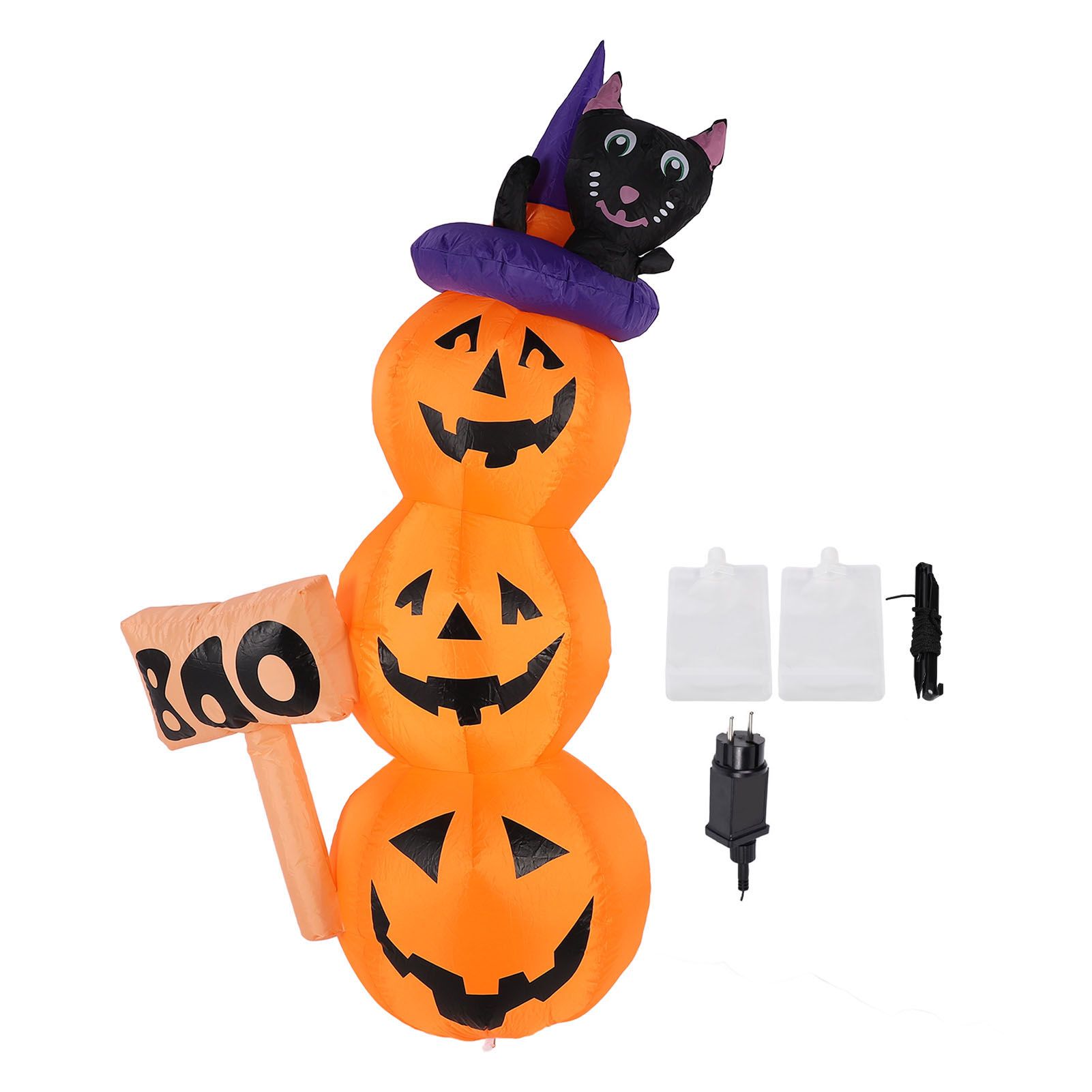 Pumpkin Stack Decoration 1.6m LED Black Cat Pumpkins Inflatable Yard Lawn view 3