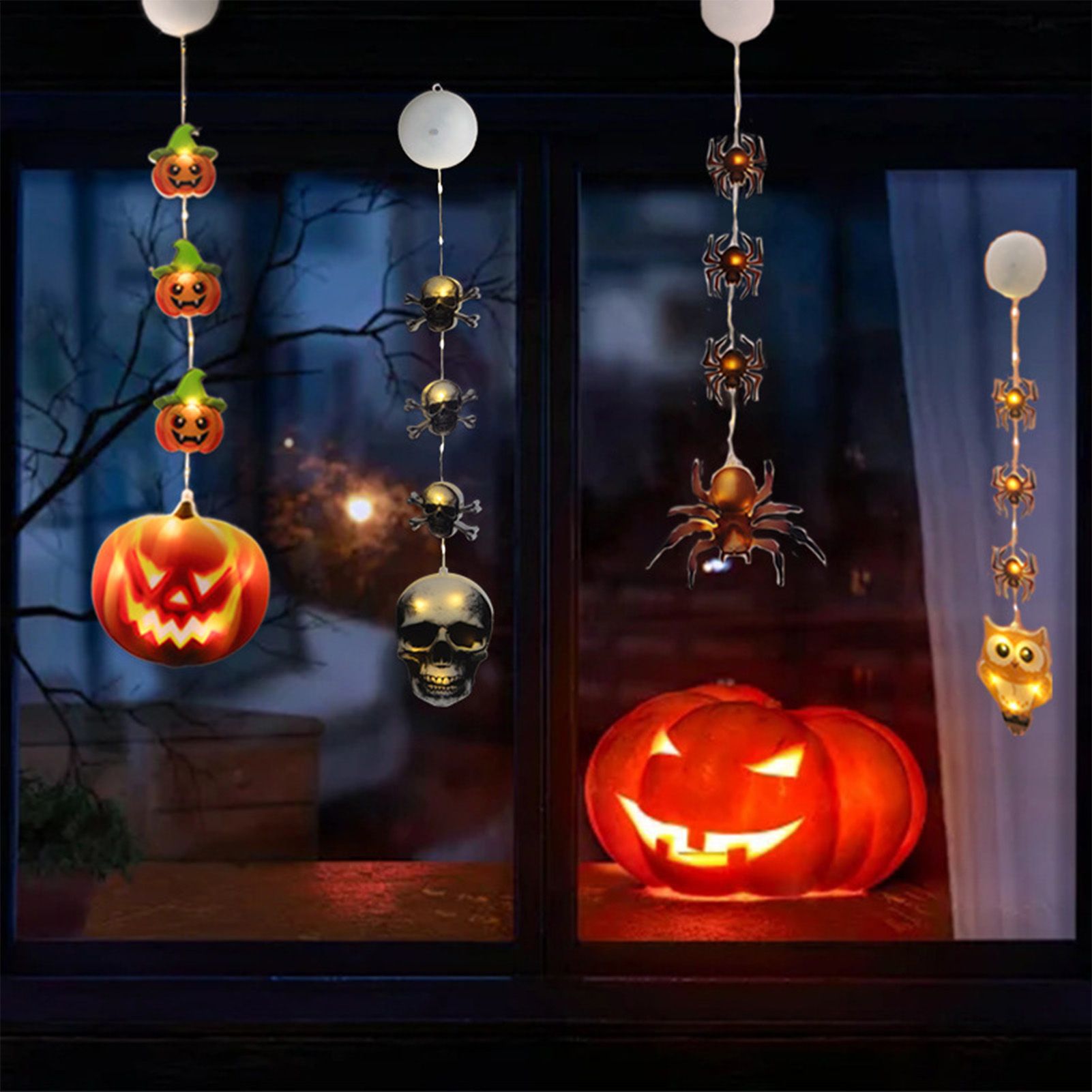 4pcs Hanging String Lights 8 Flashing Modes Battery Operated Pumpkin Skull view 8