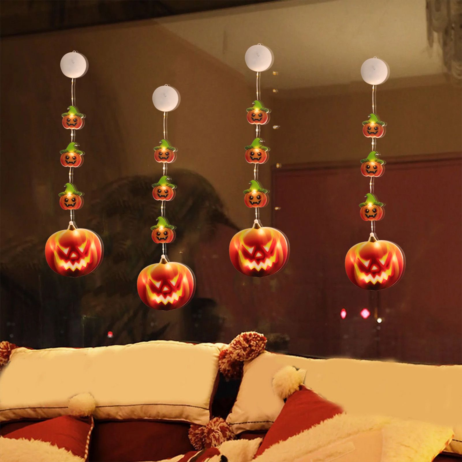 4pcs Hanging String Lights 8 Flashing Modes Battery Operated Pumpkin Skull view 10
