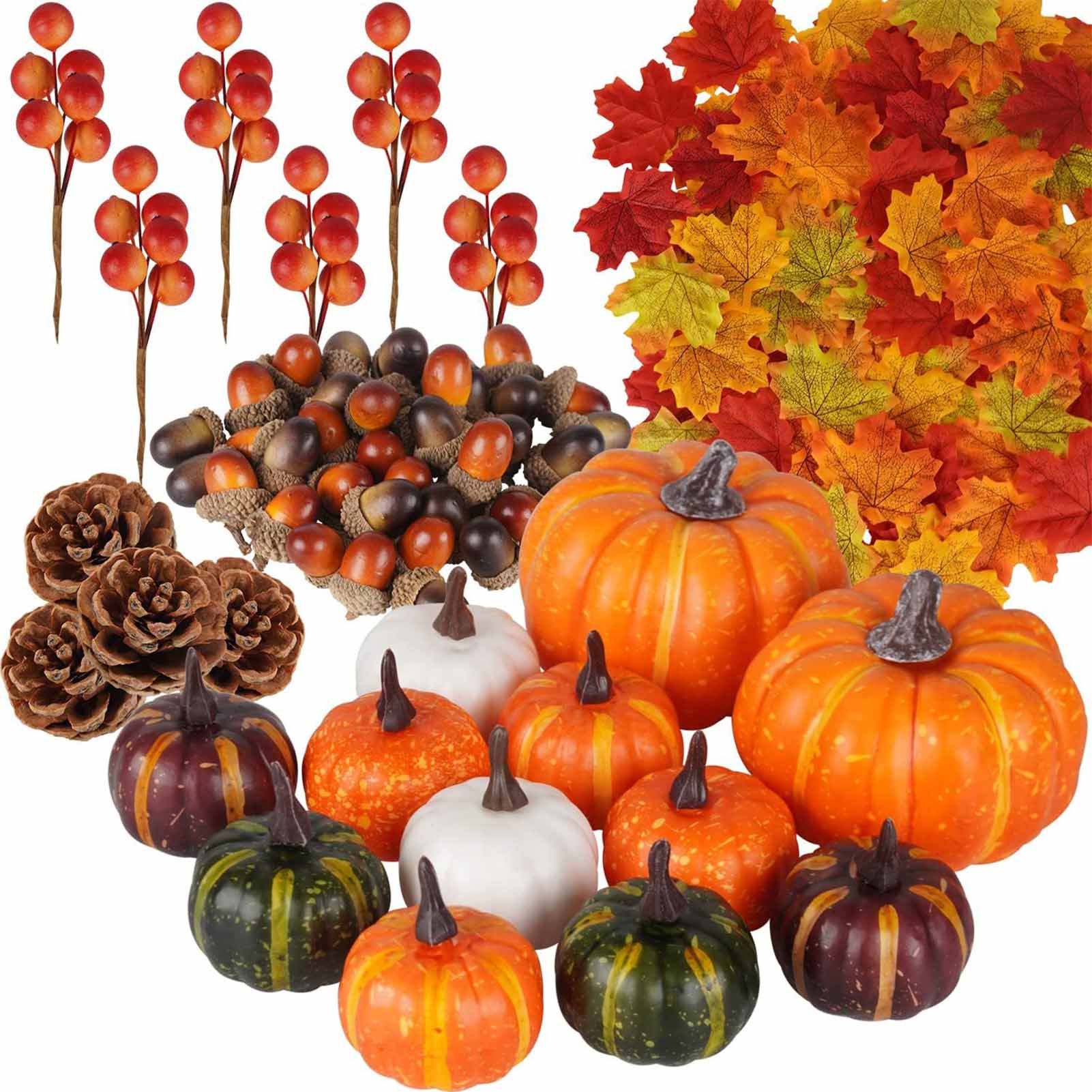 162PCS Artificial Harvest Decoration Set Realistic Maple Leaf Acorn Pumpkin — image 1