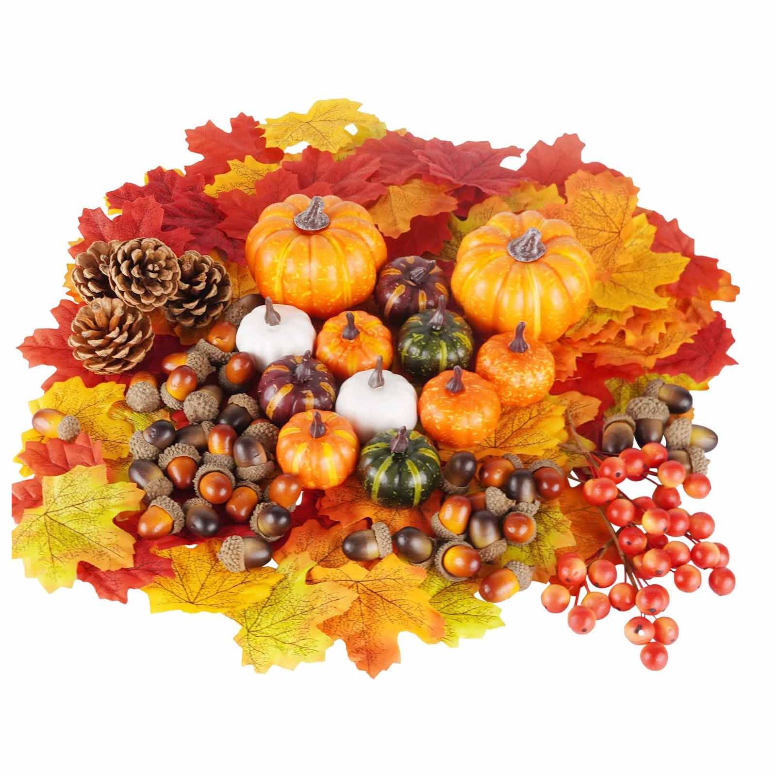 162PCS Artificial Harvest Decoration Set Realistic Maple Leaf Acorn Pumpkin view 3