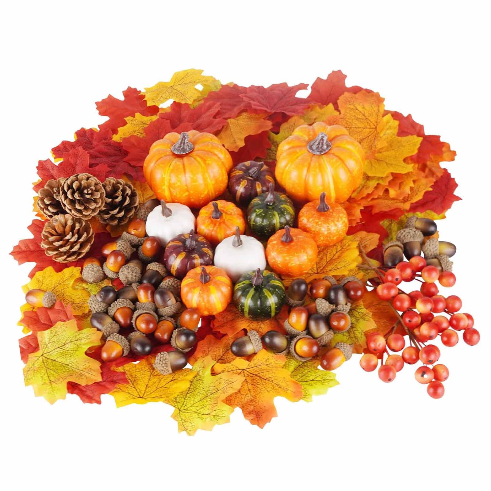 162PCS Artificial Harvest Decoration Set Realistic Maple Leaf Acorn Pumpkin view 4