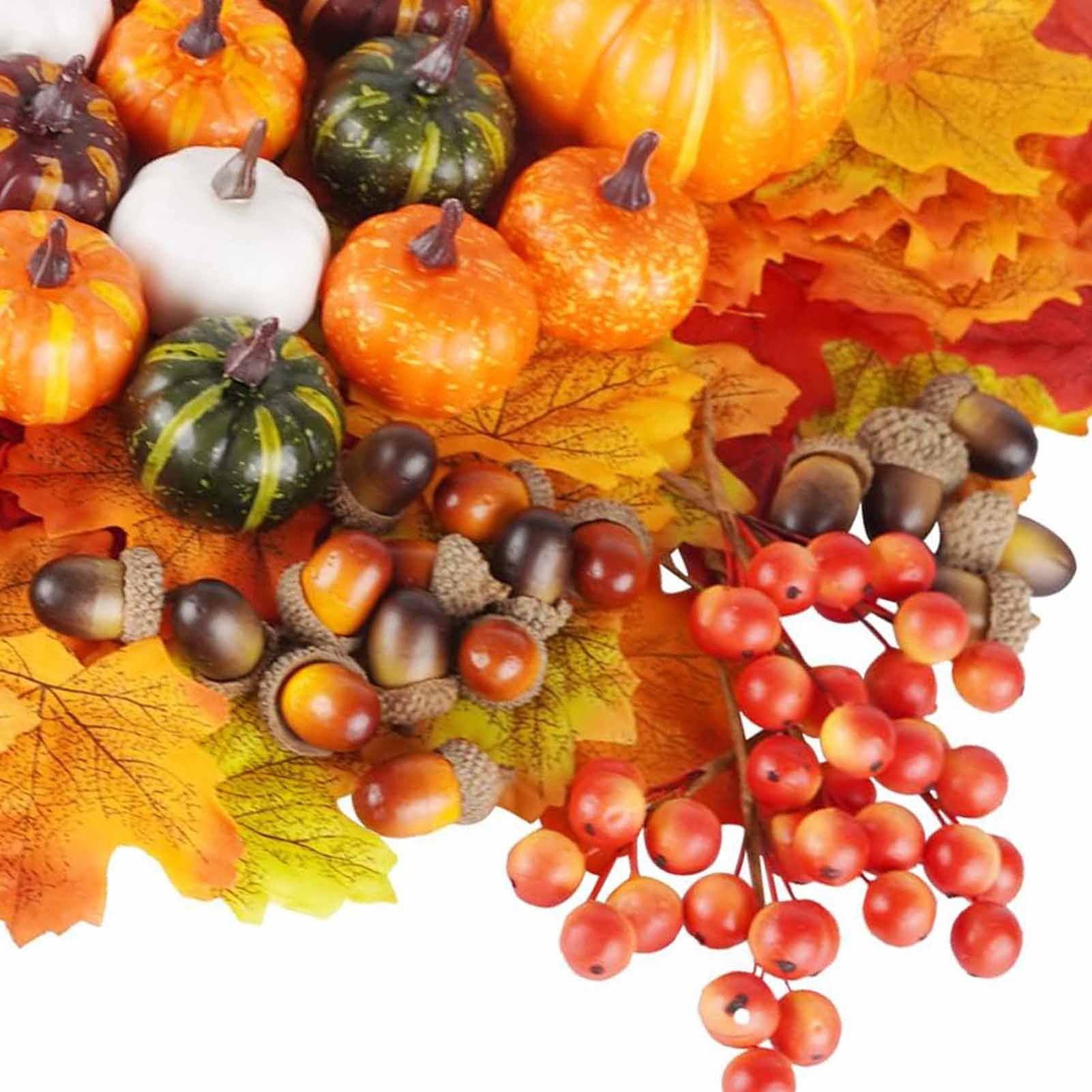 162PCS Artificial Harvest Decoration Set Realistic Maple Leaf Acorn Pumpkin view 5