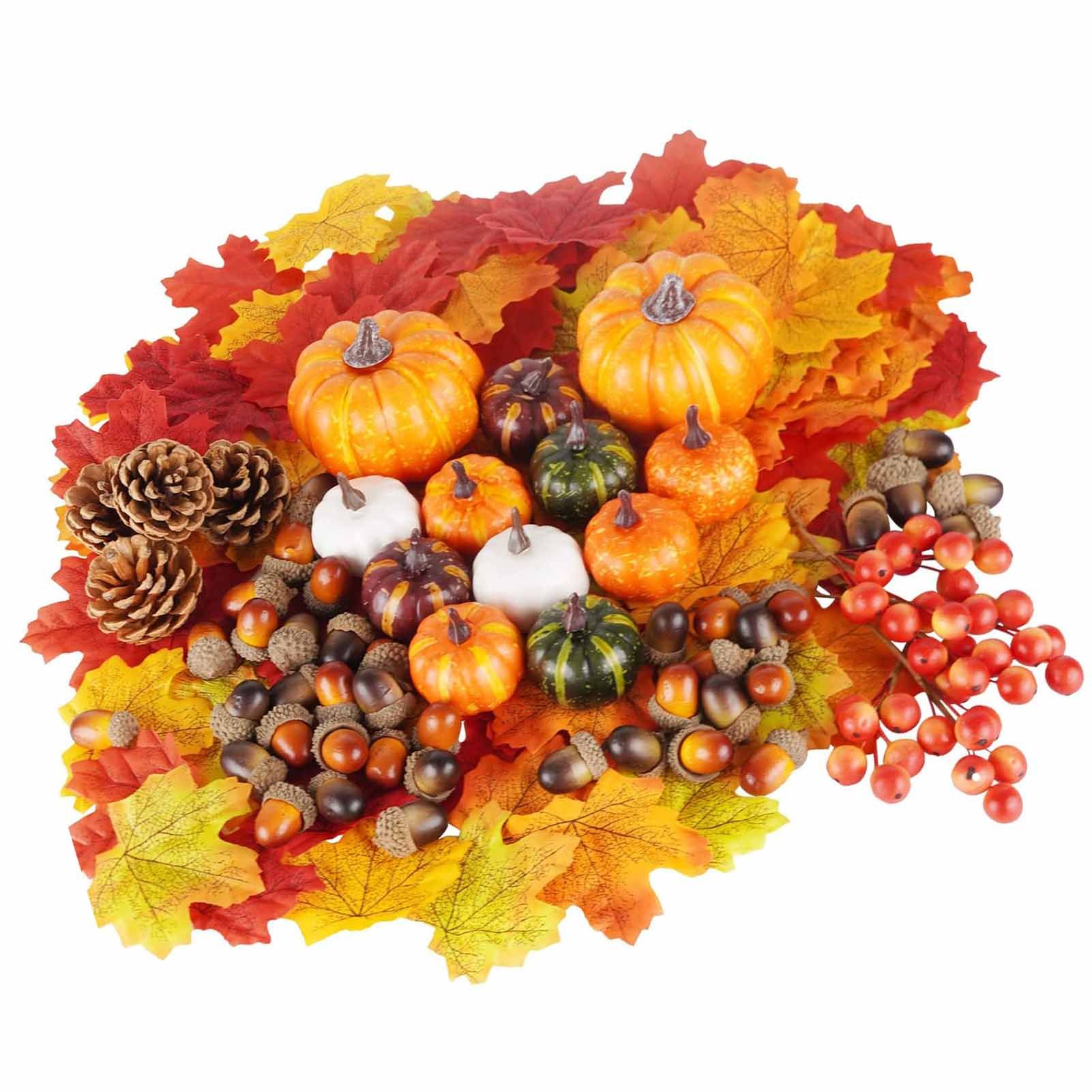 162PCS Artificial Harvest Decoration Set Realistic Maple Leaf Acorn Pumpkin view 6