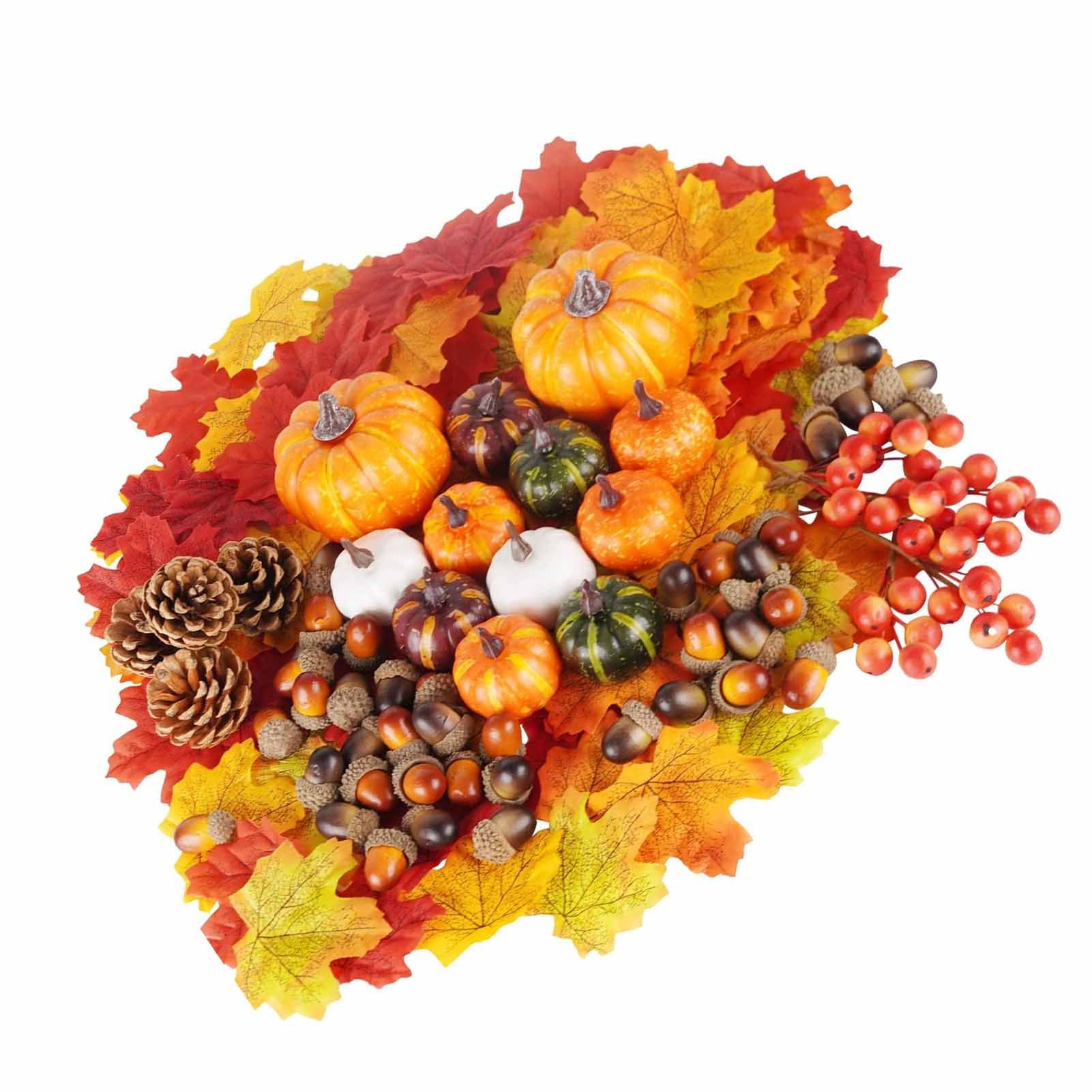 162PCS Artificial Harvest Decoration Set Realistic Maple Leaf Acorn Pumpkin view 8