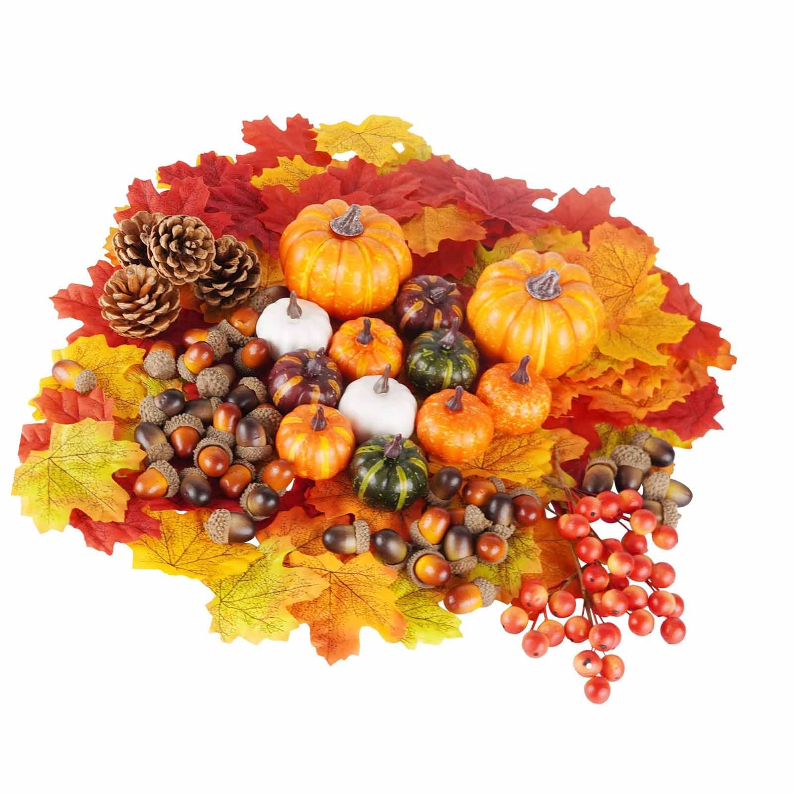 162PCS Artificial Harvest Decoration Set Realistic Maple Leaf Acorn Pumpkin view 9