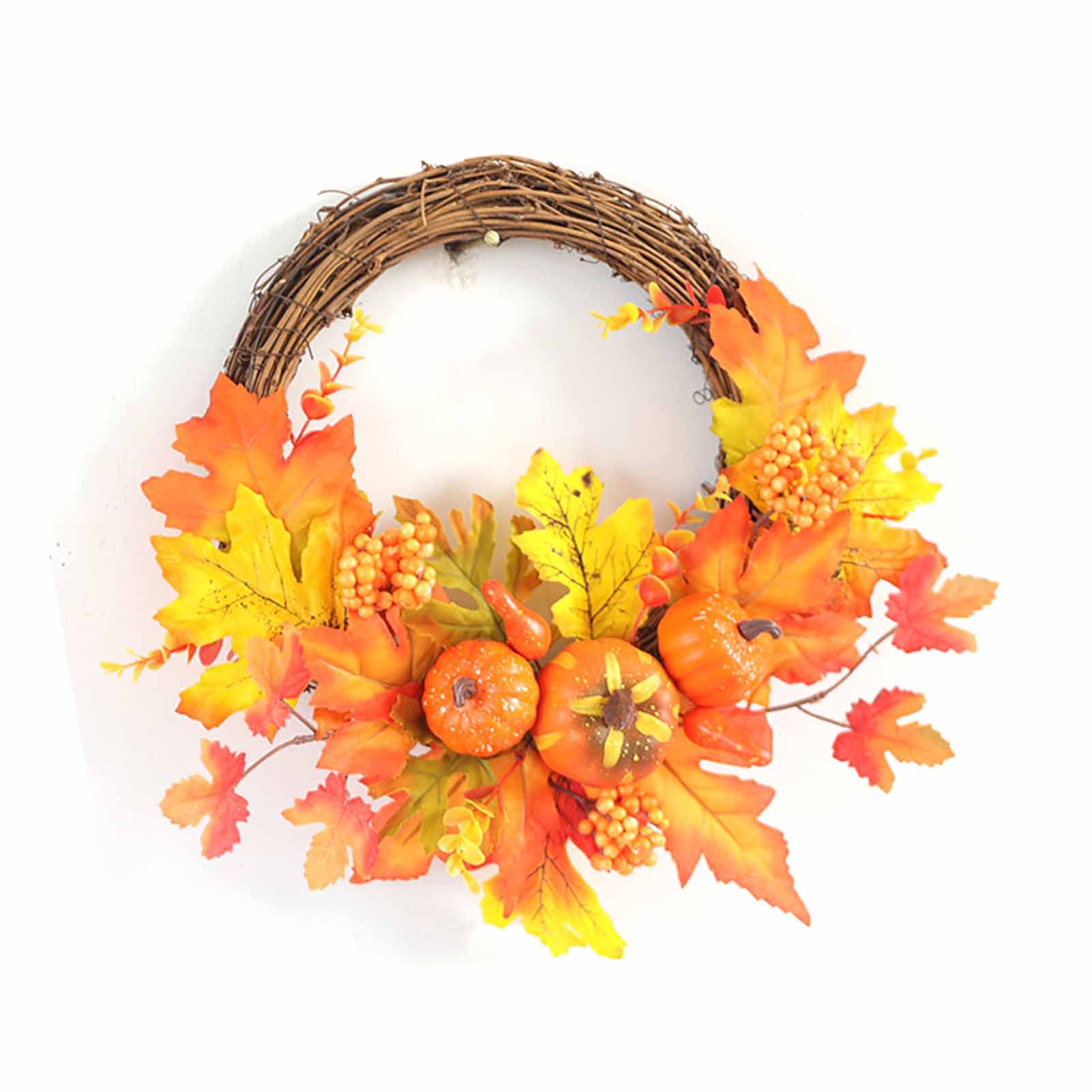 12 Inch Fall Wreath Lifelike Pumpkin Maple Leaves Harvest Wreath Autumn