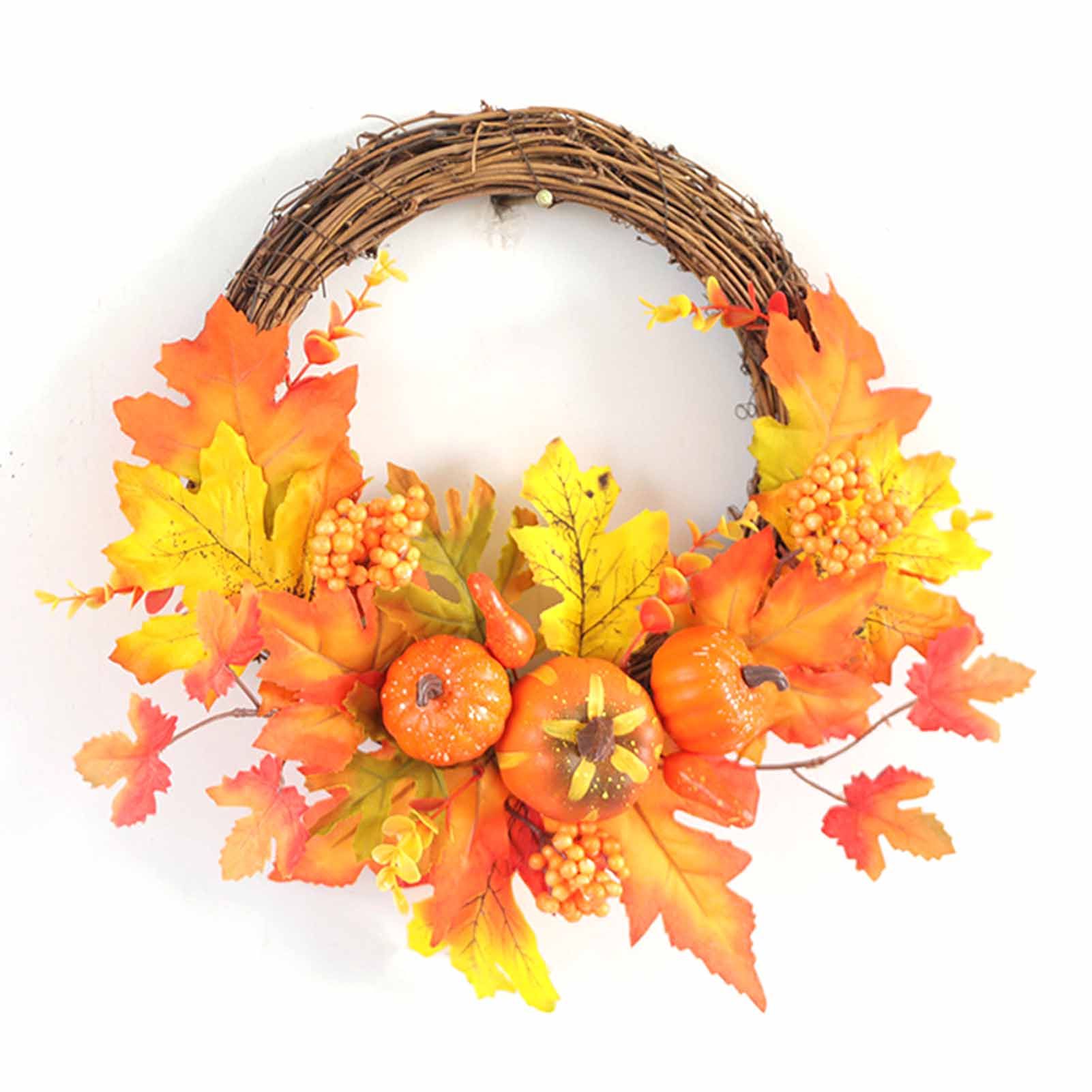 12 Inch Fall Wreath Lifelike Pumpkin Maple Leaves Harvest Wreath Autumn view 3