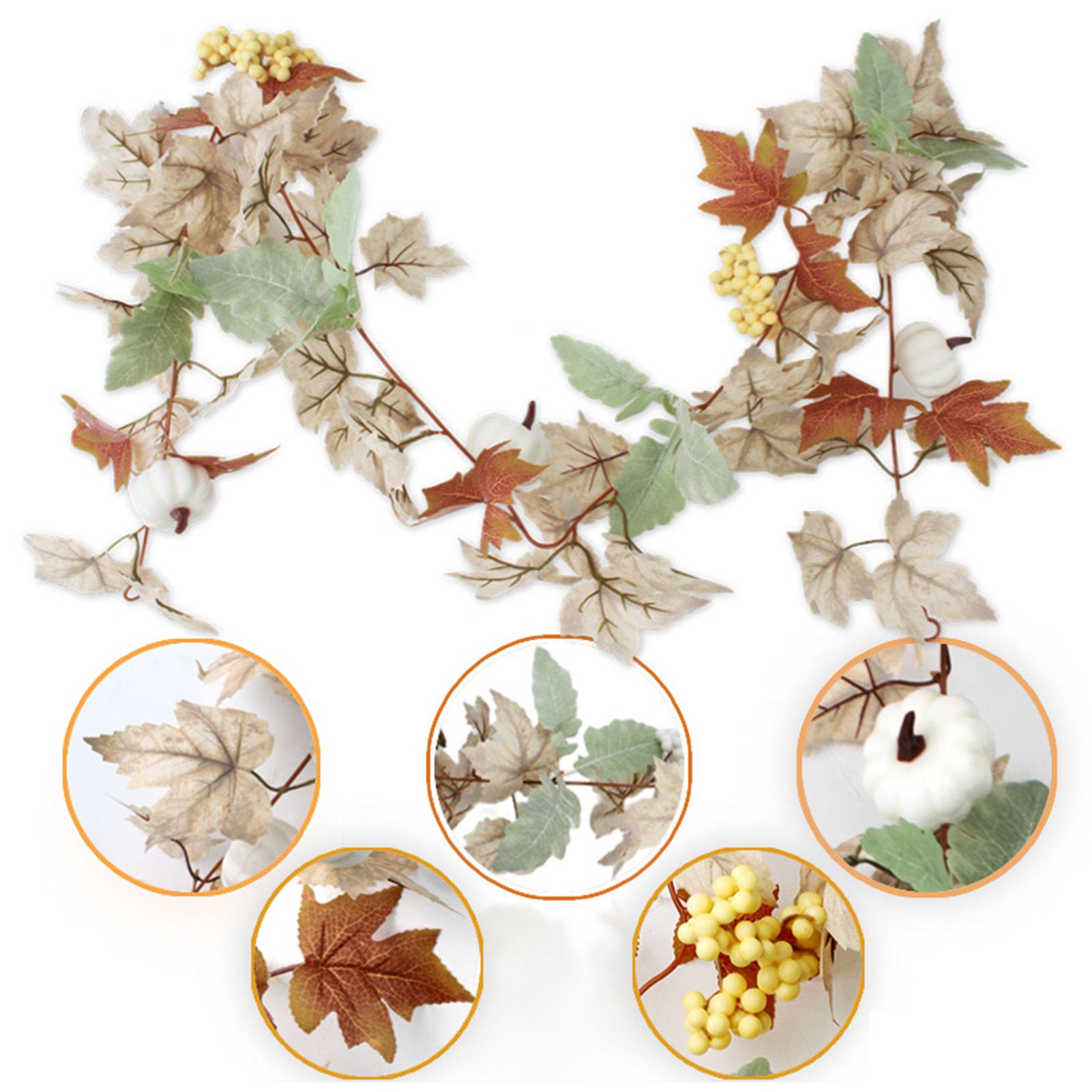 Fall Maple Leaves Pumpkin Berry Garland Hanging Vine Garland Realistic Harvest view 5