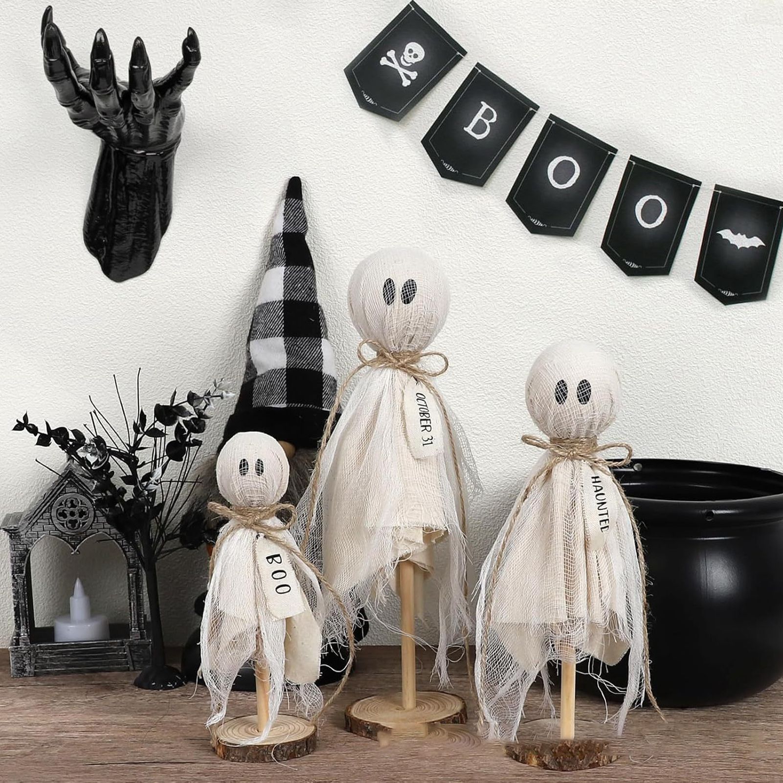 Ghost Wooden Stand Crafts Home Ambience Ornaments Spooky Wooden Decor for view 9