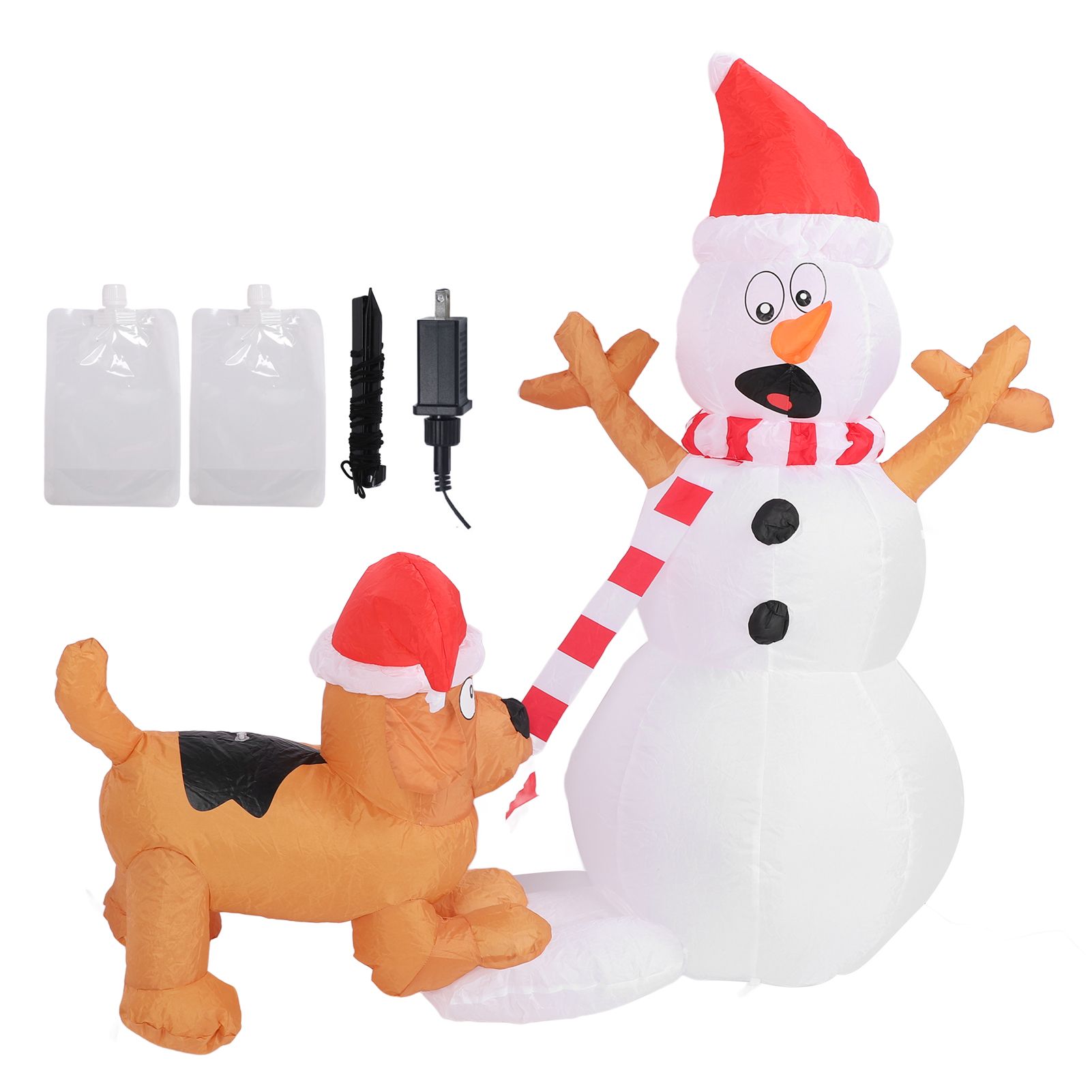 3.6ft Inflatable Snowman with Bite Dog White LED Lights Garden Yard view 3