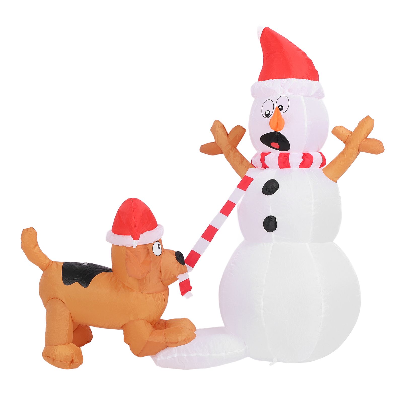 3.6ft Inflatable Snowman with Bite Dog White LED Lights Garden Yard view 10