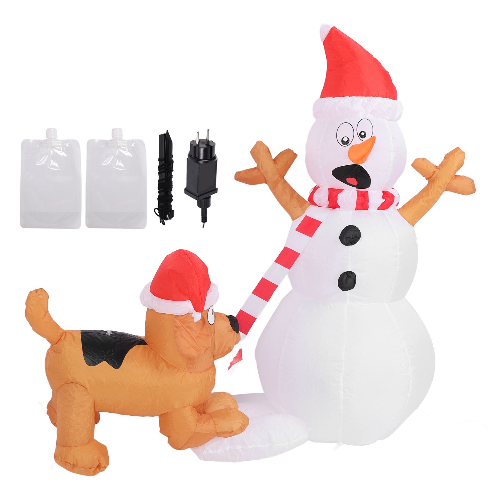 3.6ft Inflatable Snowman with Bite Dog White LED Lights Garden Yard view 3