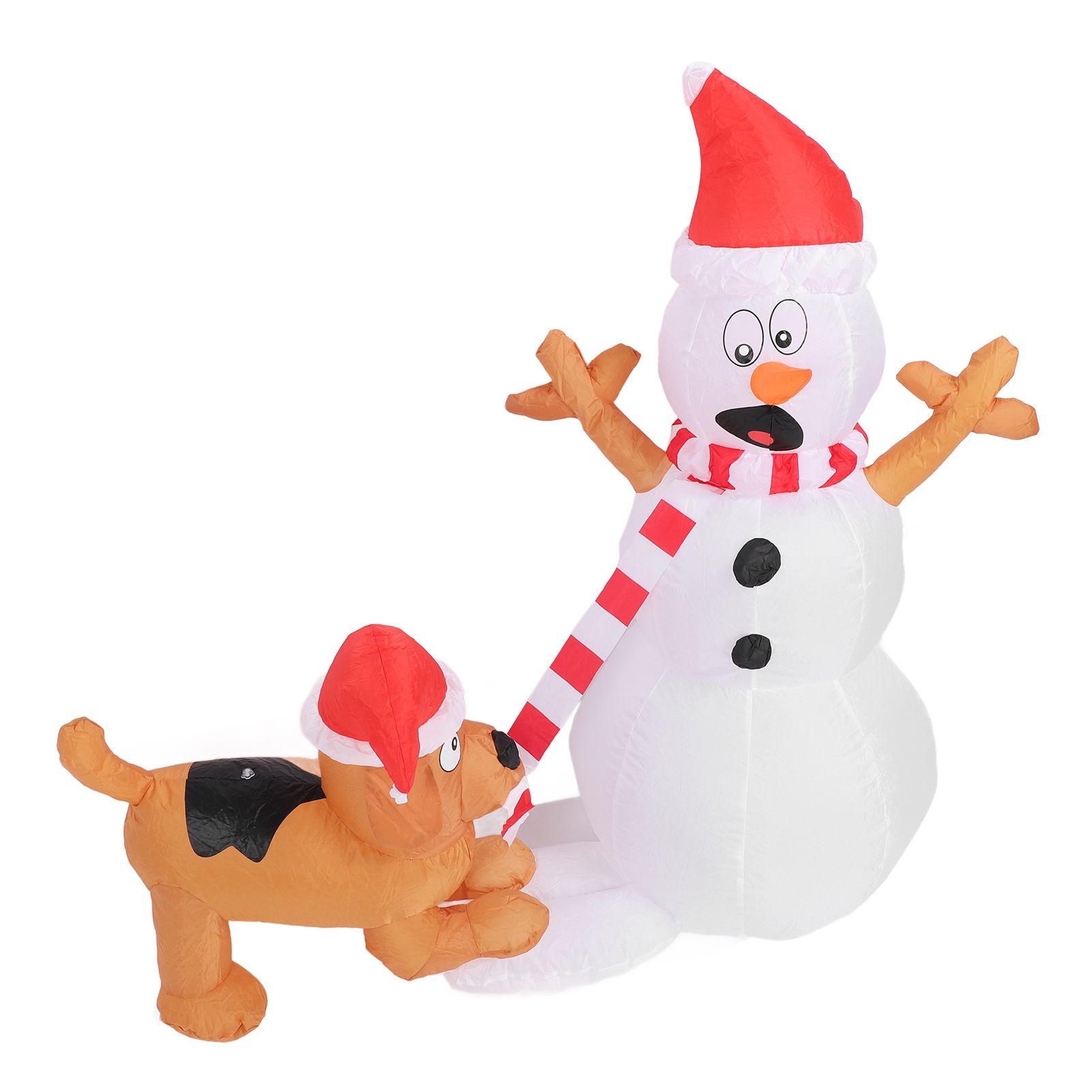 3.6ft Inflatable Snowman with Bite Dog White LED Lights Garden Yard view 4