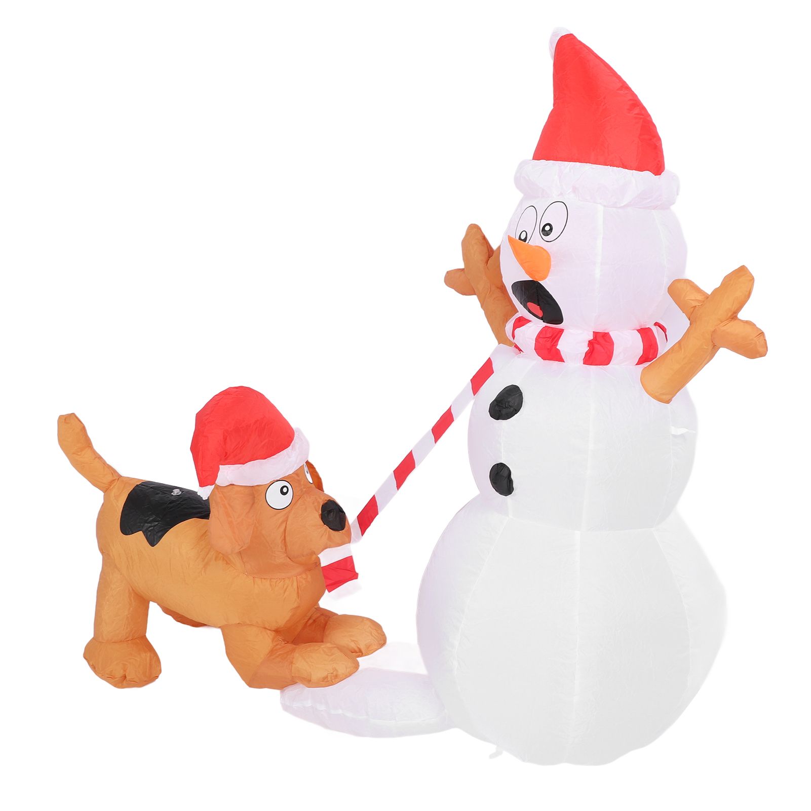 3.6ft Inflatable Snowman with Bite Dog White LED Lights Garden Yard view 6