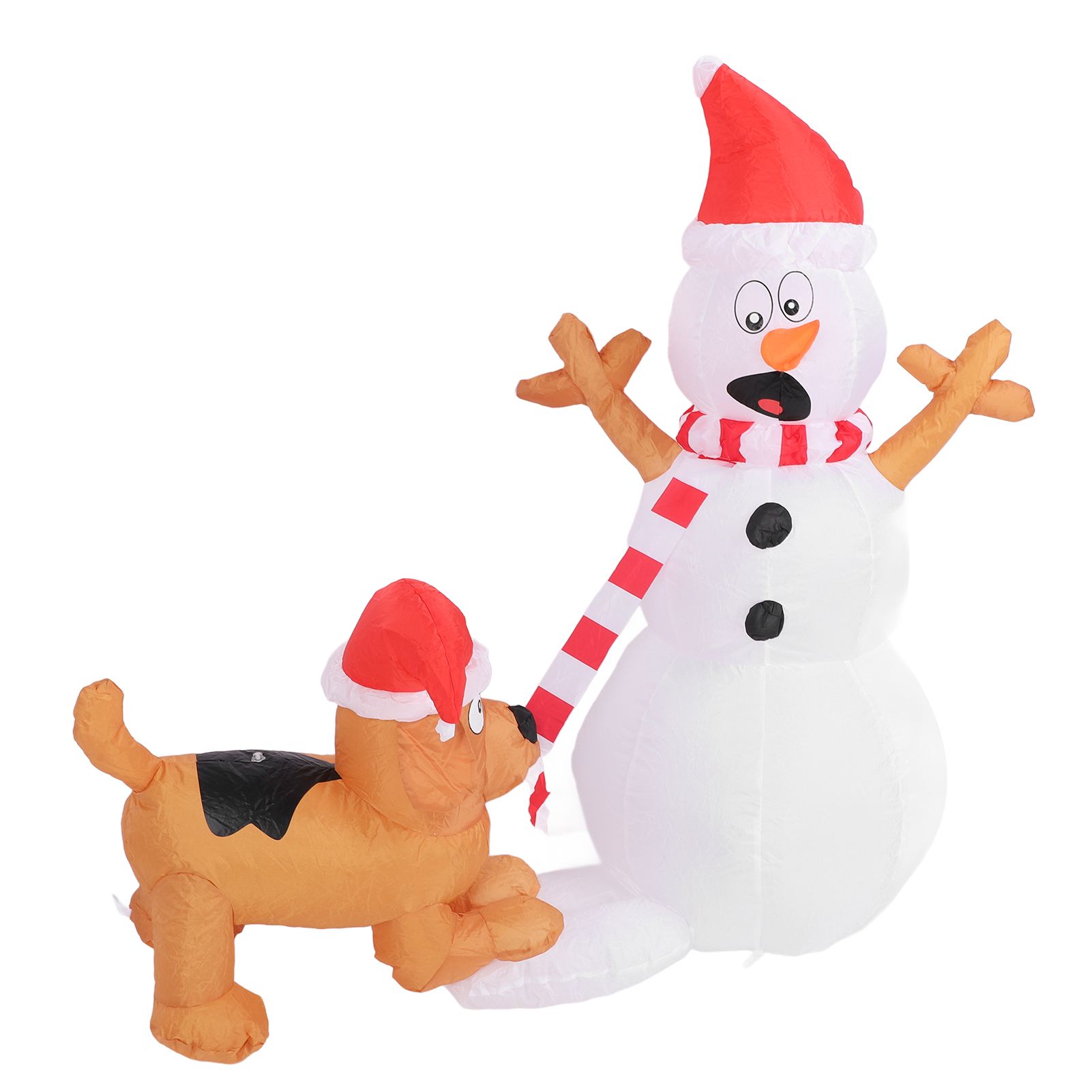3.6ft Inflatable Snowman with Bite Dog White LED Lights Garden Yard view 12