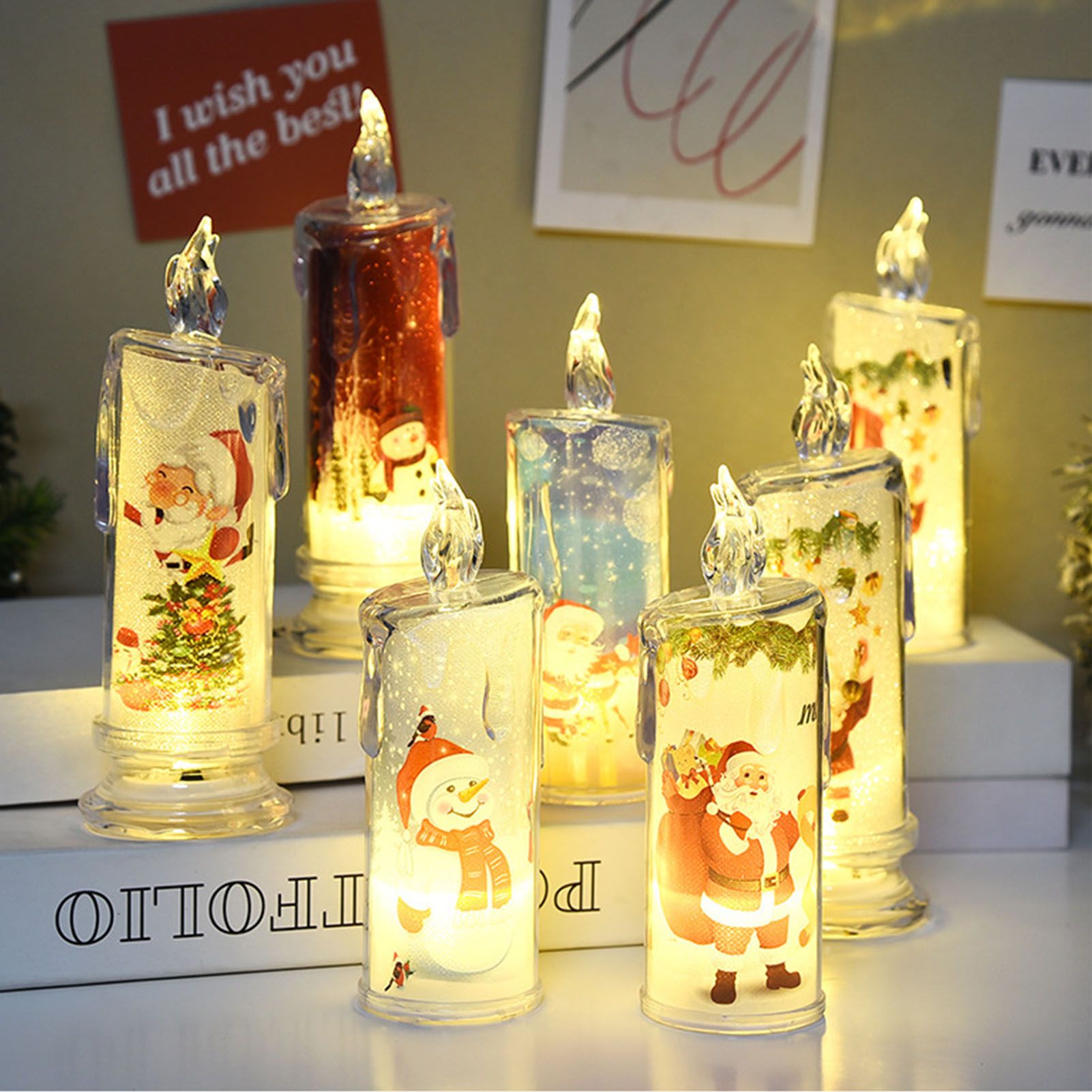 12PCS Candle Night Light Beautiful Print Pattern High Simulation Decorative view 2
