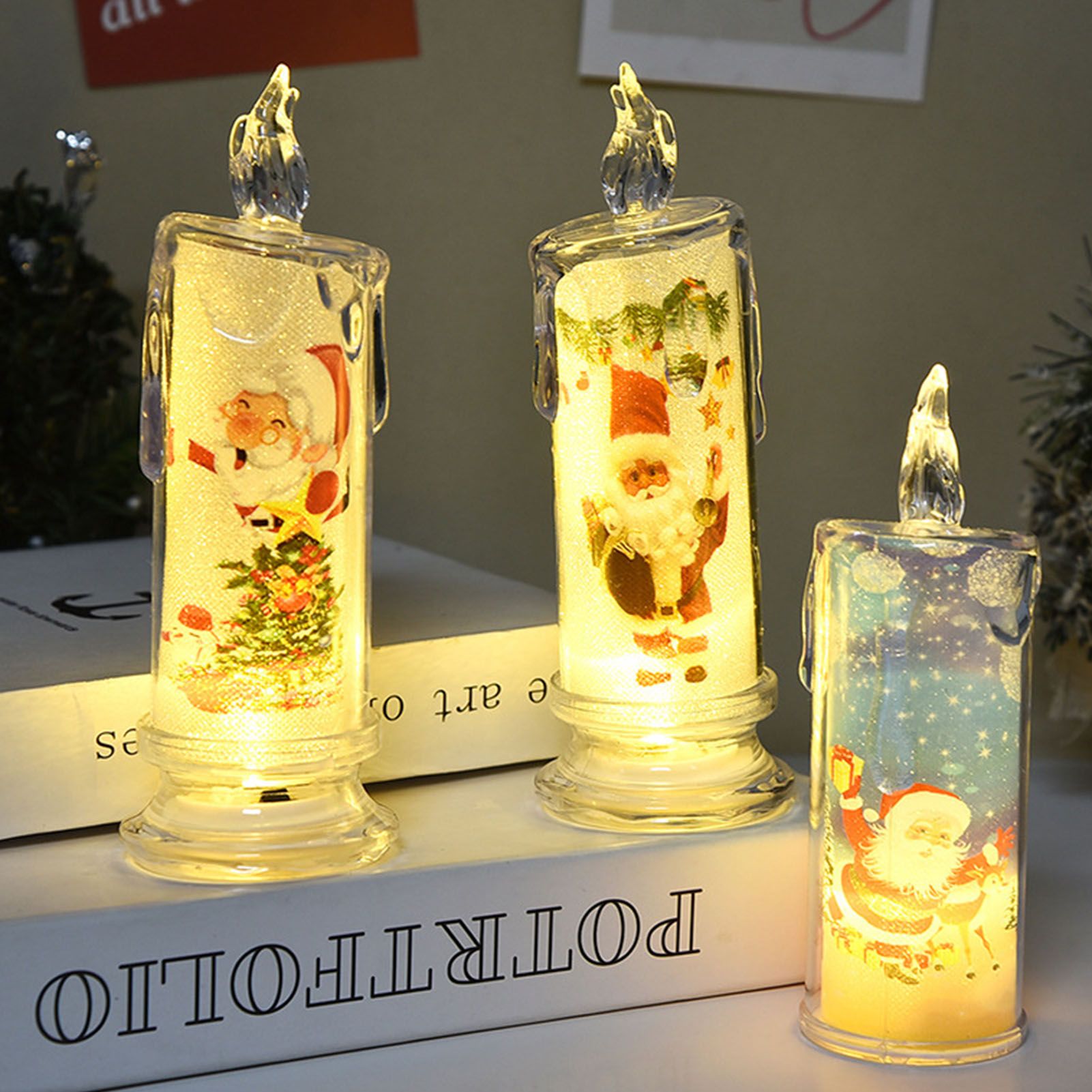 12PCS Candle Night Light Beautiful Print Pattern High Simulation Decorative view 5