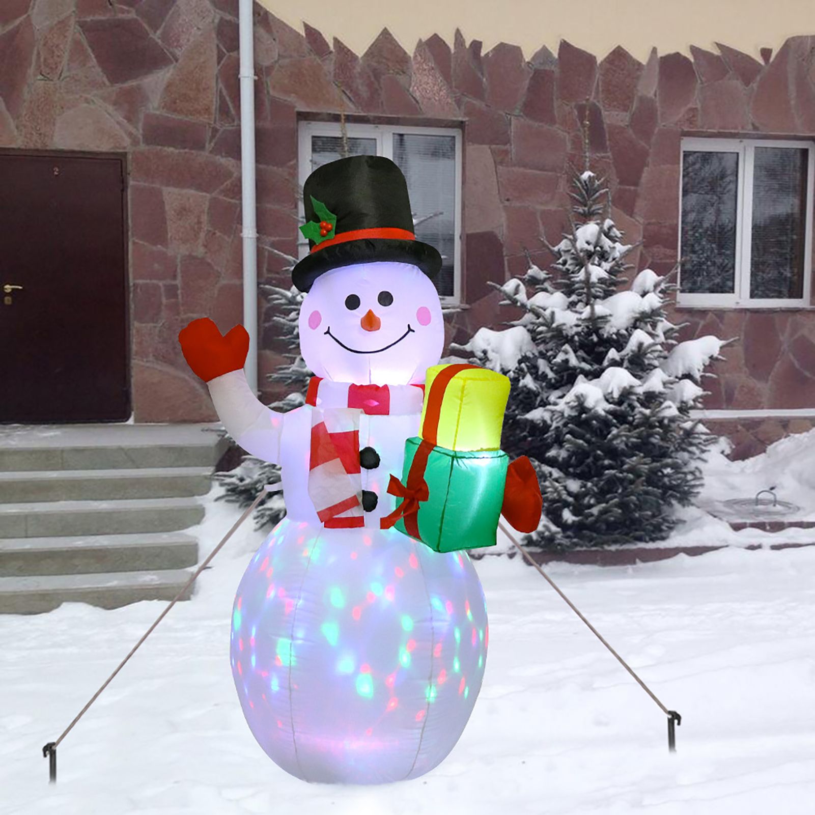 5FT Inflatable Snowman Decoration Blow Up Xmas Snowman with Colorful Lights view 8